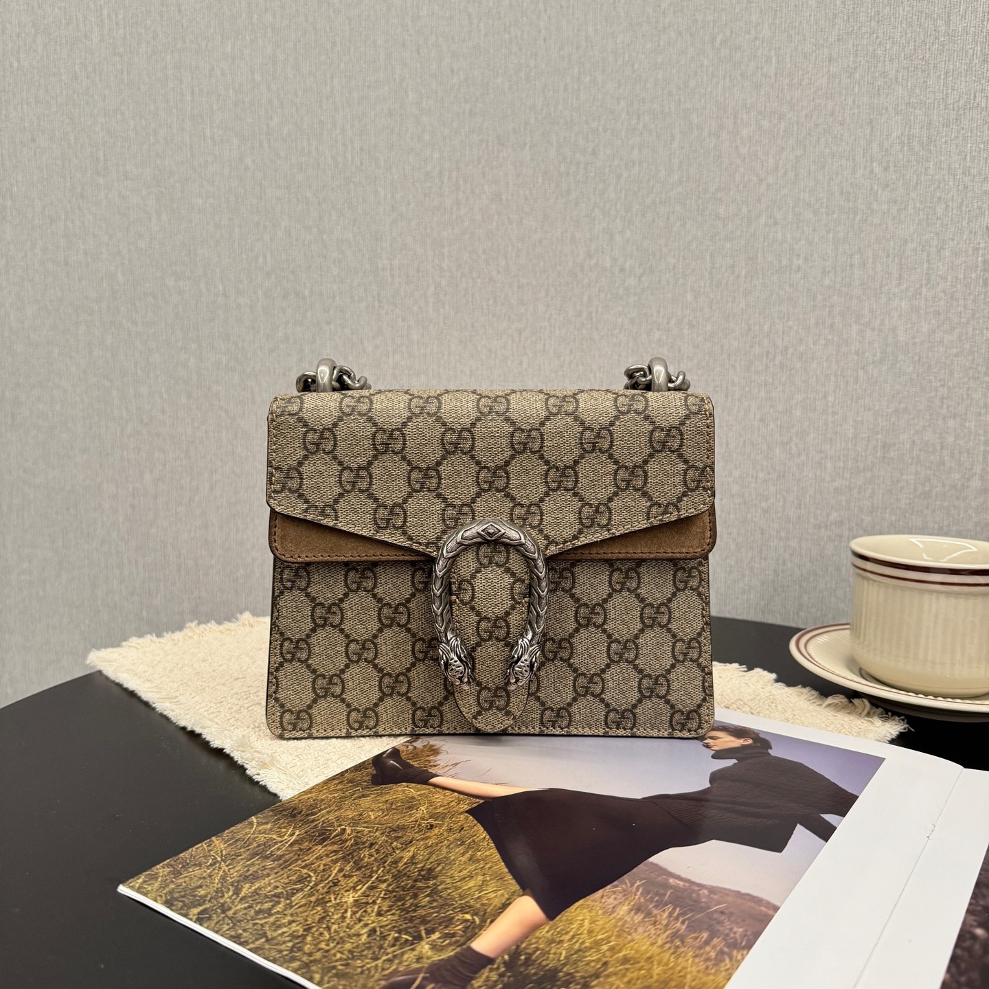 Gucci Dionysus Small Beige Camel GG Canvas Suede Shoulder Crossbody US Ship