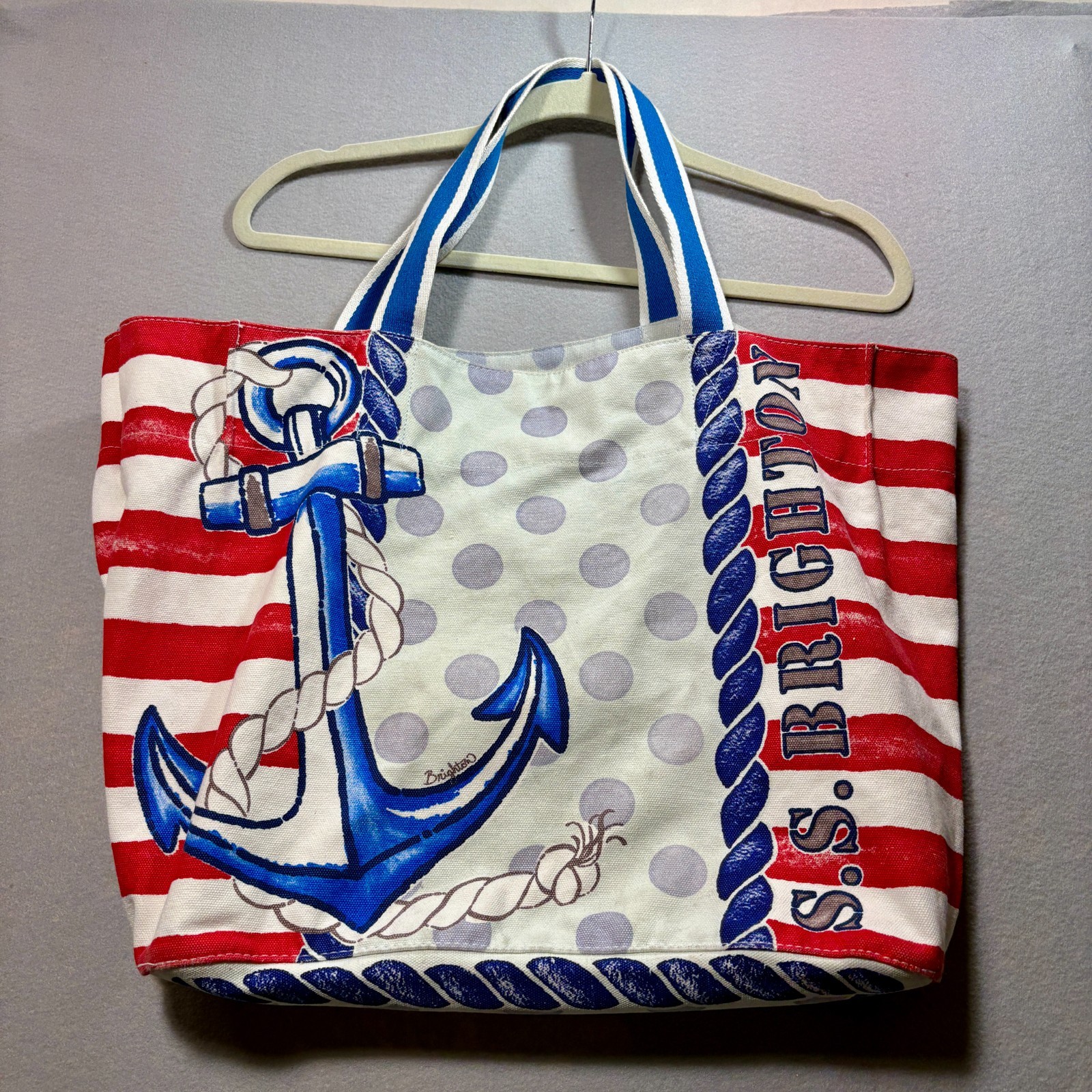 Brighton Nautical Tote Bag Red White Blue Anchor Rope Polka Dot Striped Accents