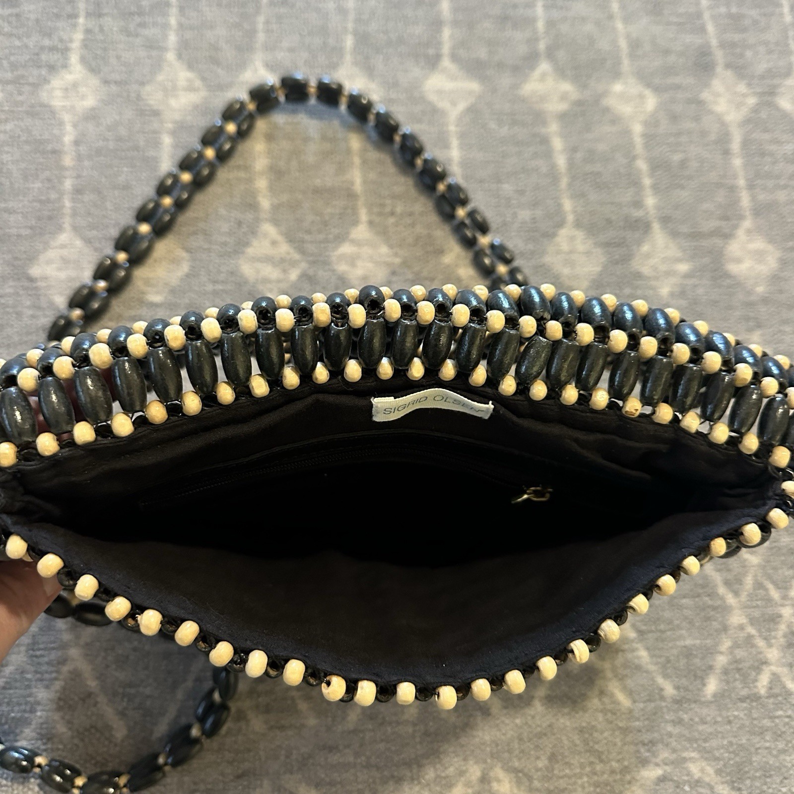Sigrid Olsen Black Wood Beaded Women’s Crossbody Bag Spring, Summer, Handcrafted