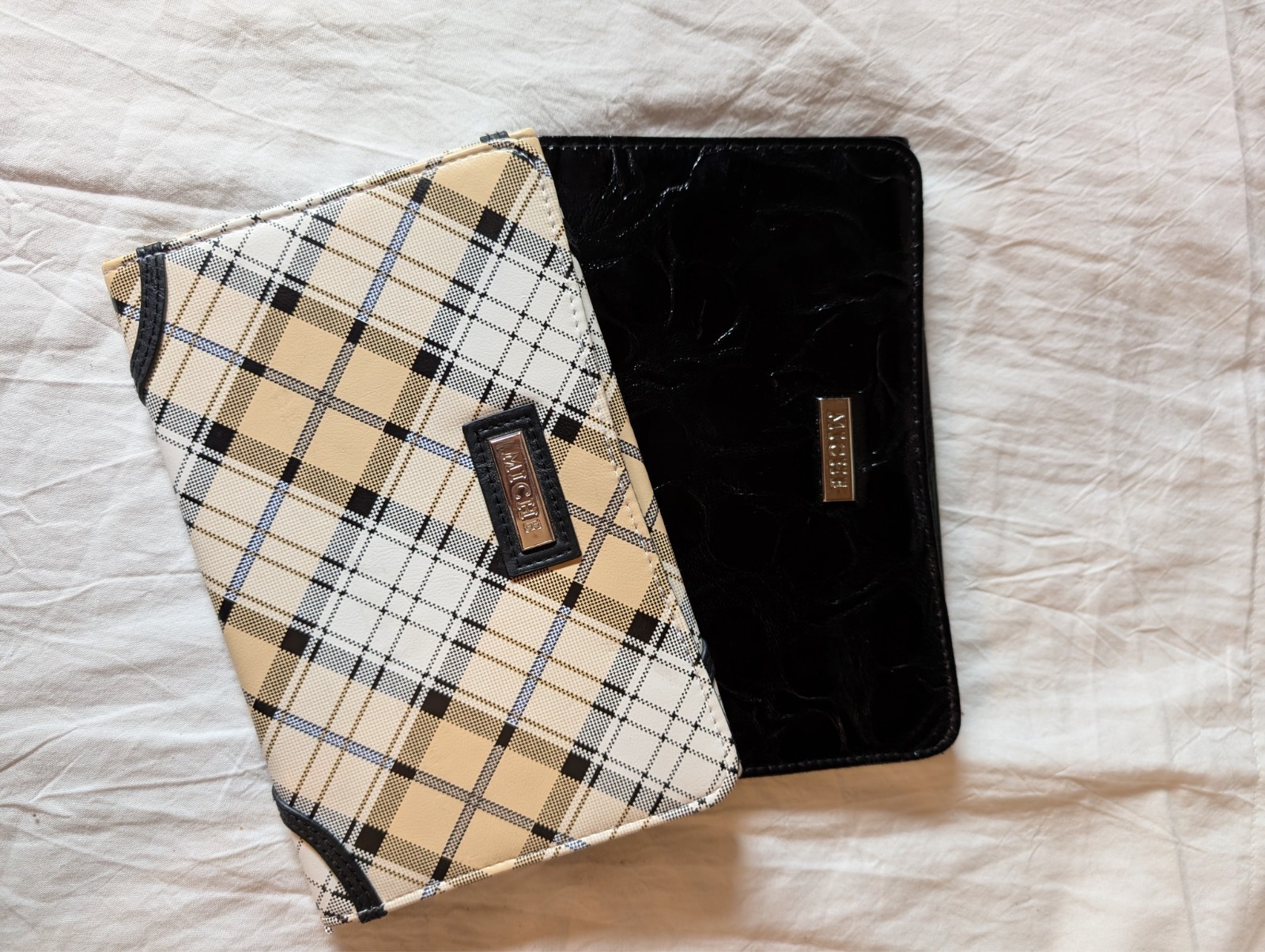 Mini Miche Purse Shells- Black Faux and Yellow Plaid Designs- USED