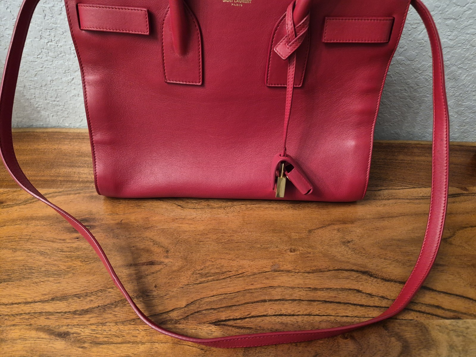 Saint Laurent Sac Du Jour. Red. SMALL! Calfskin Leather. Pristine!
