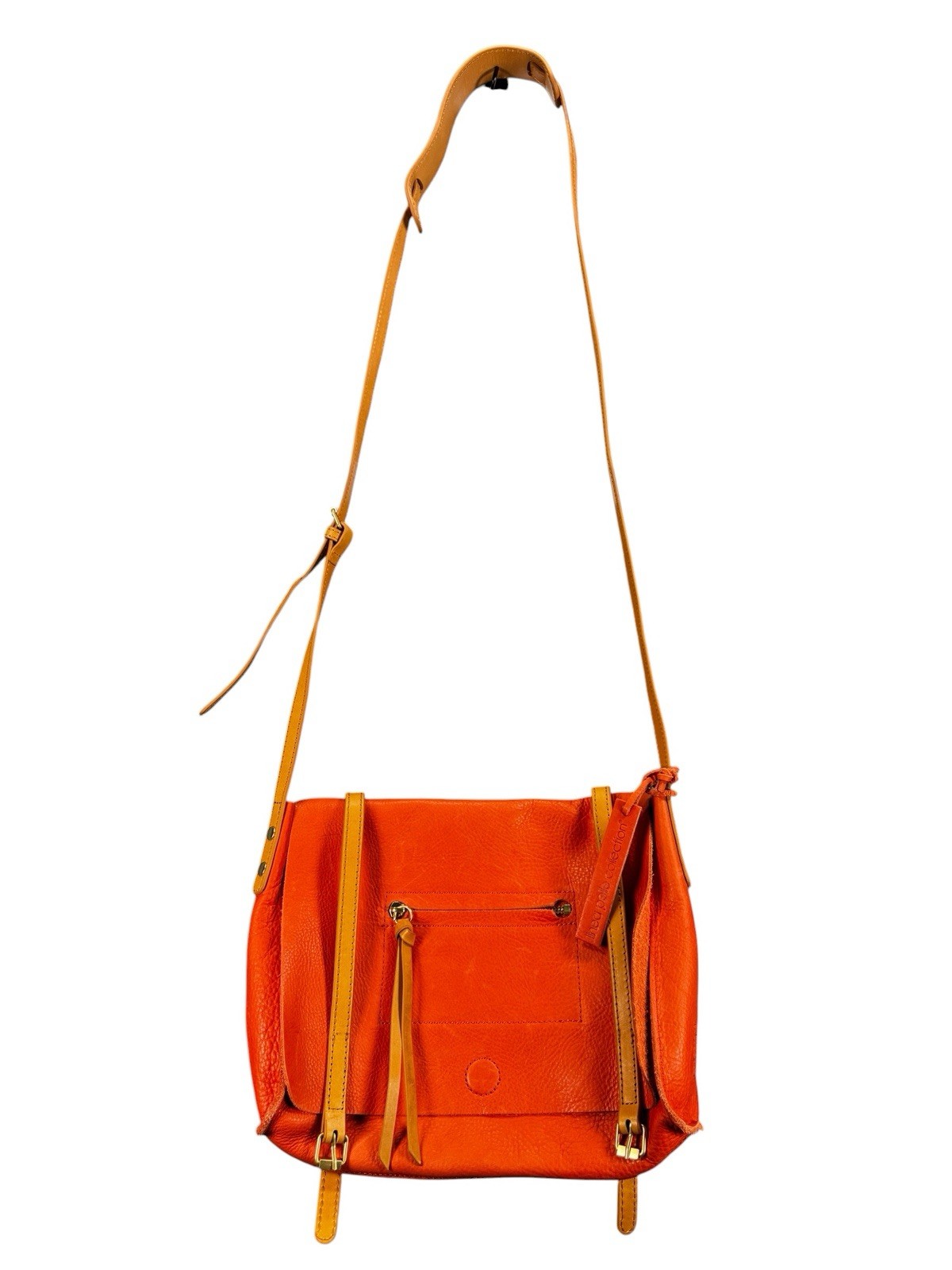 NWT Linea Pelle Orange Leather Crossbody Bag Adjustable Strap Designer Purse