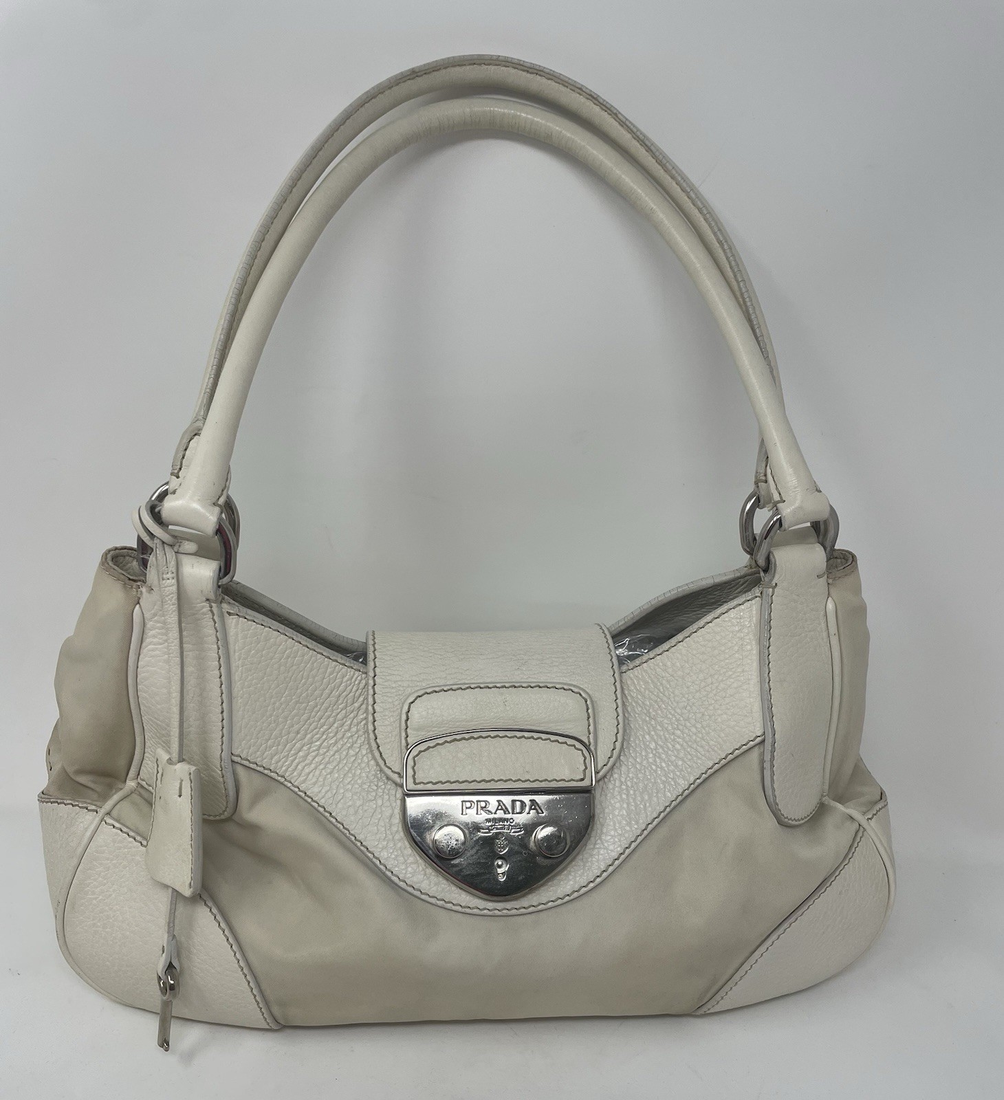 Authentic Prada Nylon Tessuto Leather Handbag White