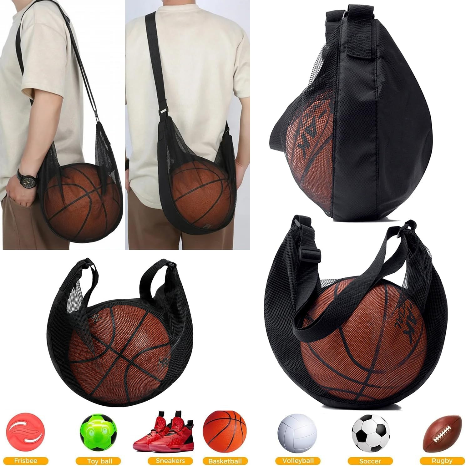 Single Ball Bag Zipper Crossbody Sling Bag with Adjustable Shoulder Strap Cro…