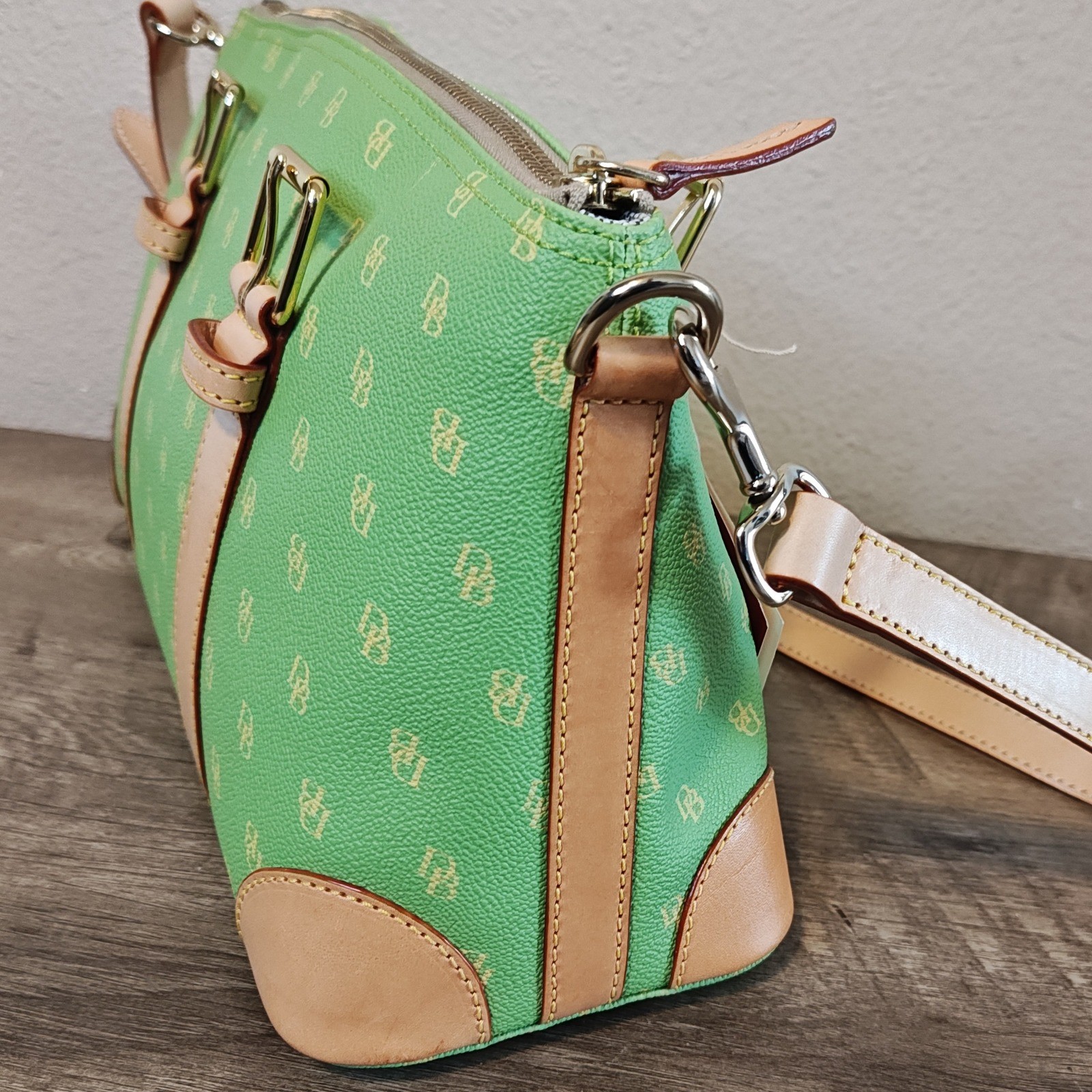 Dooney & Bourke Satchel Womens Large Lime Green Monogram Leather Trim K7354488