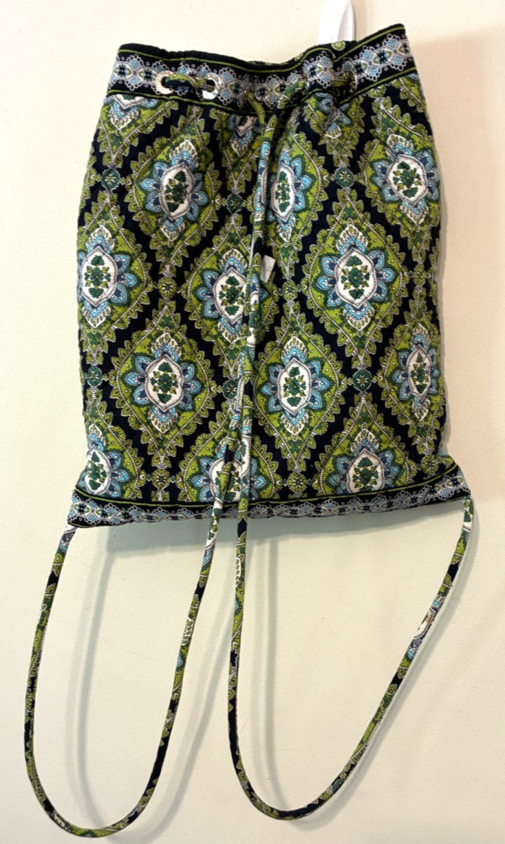 Vera Bradley Backsack Cambridge Backpack Drawstring Paisley Blue Green MADE USA