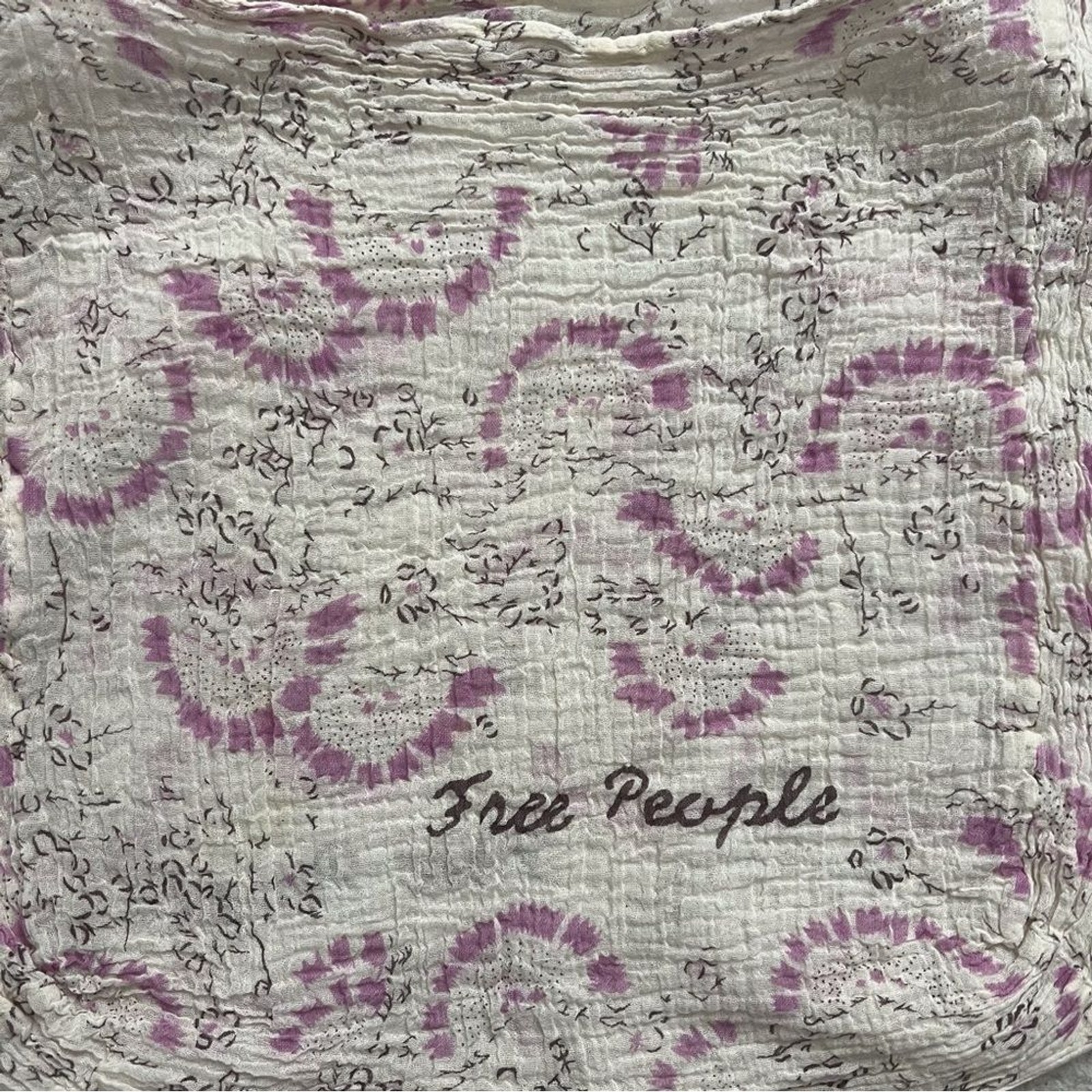 Free People Shoulder Sling Bag Lightweight Semi-Sheer Cream Purple Boho Beach