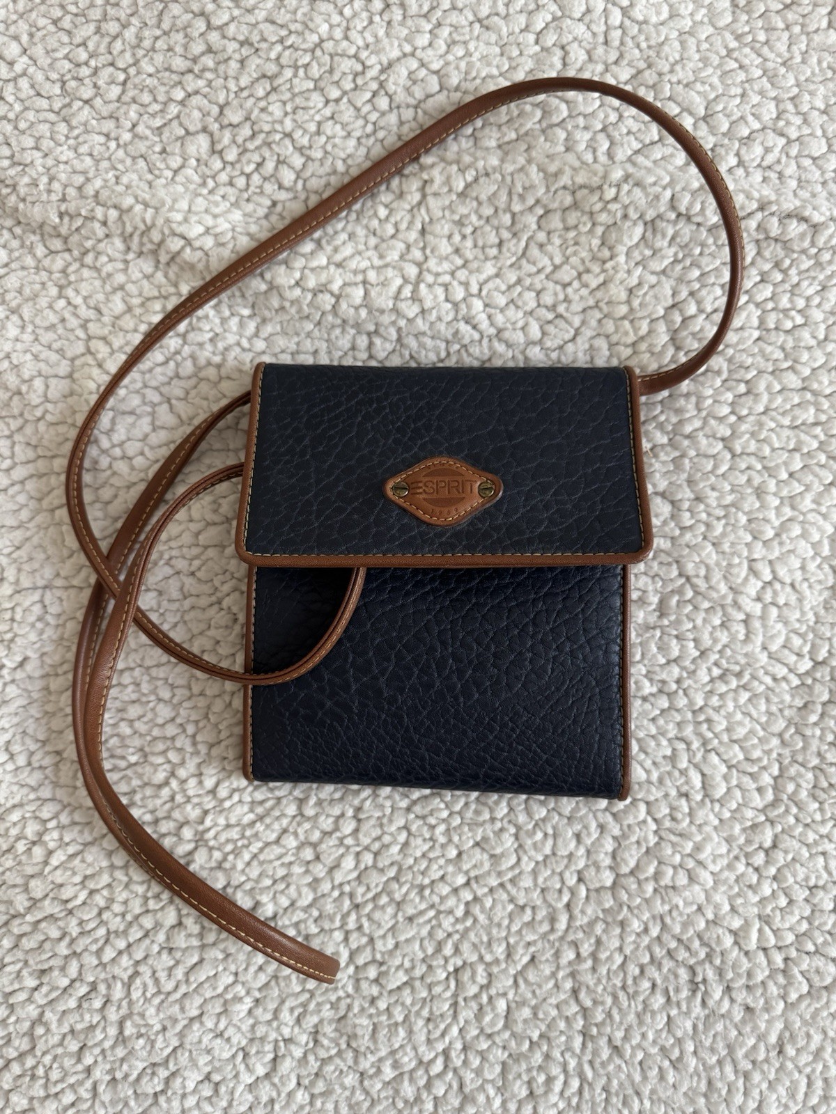Esprit Navy/Brown Pebbled Crossbody Wallet Bag w/ Strap, Card Slots, ID, Zip