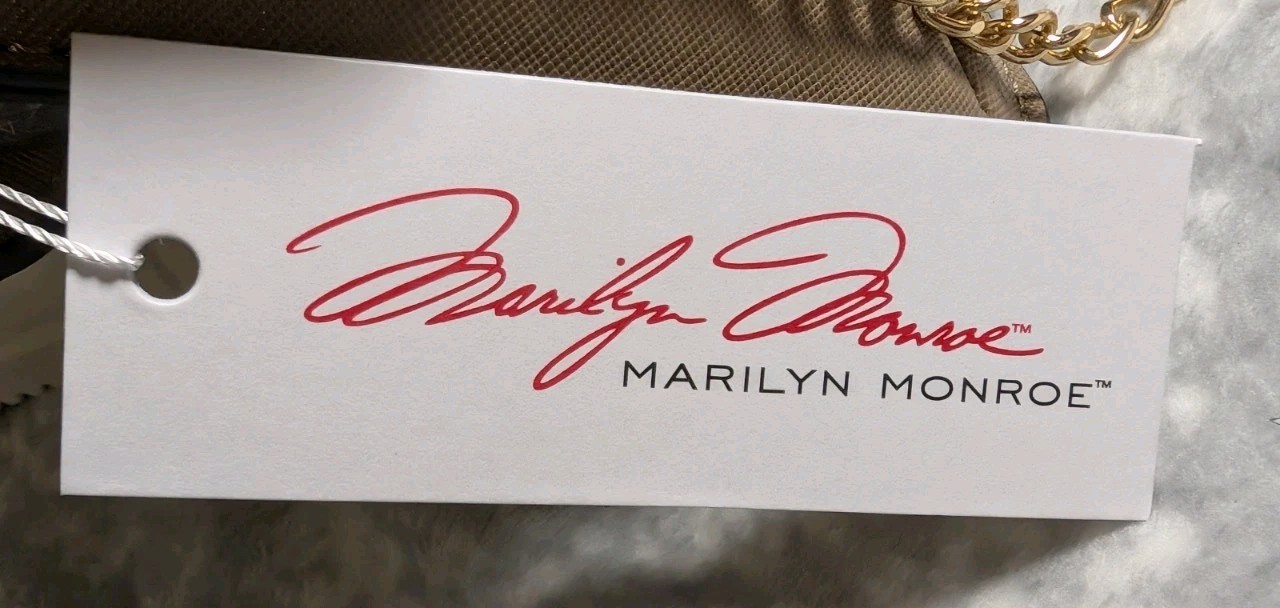 Marilyn Monroe Crossbody Bag or Clutch Taupe with Black Red Accent Stripe “MM”