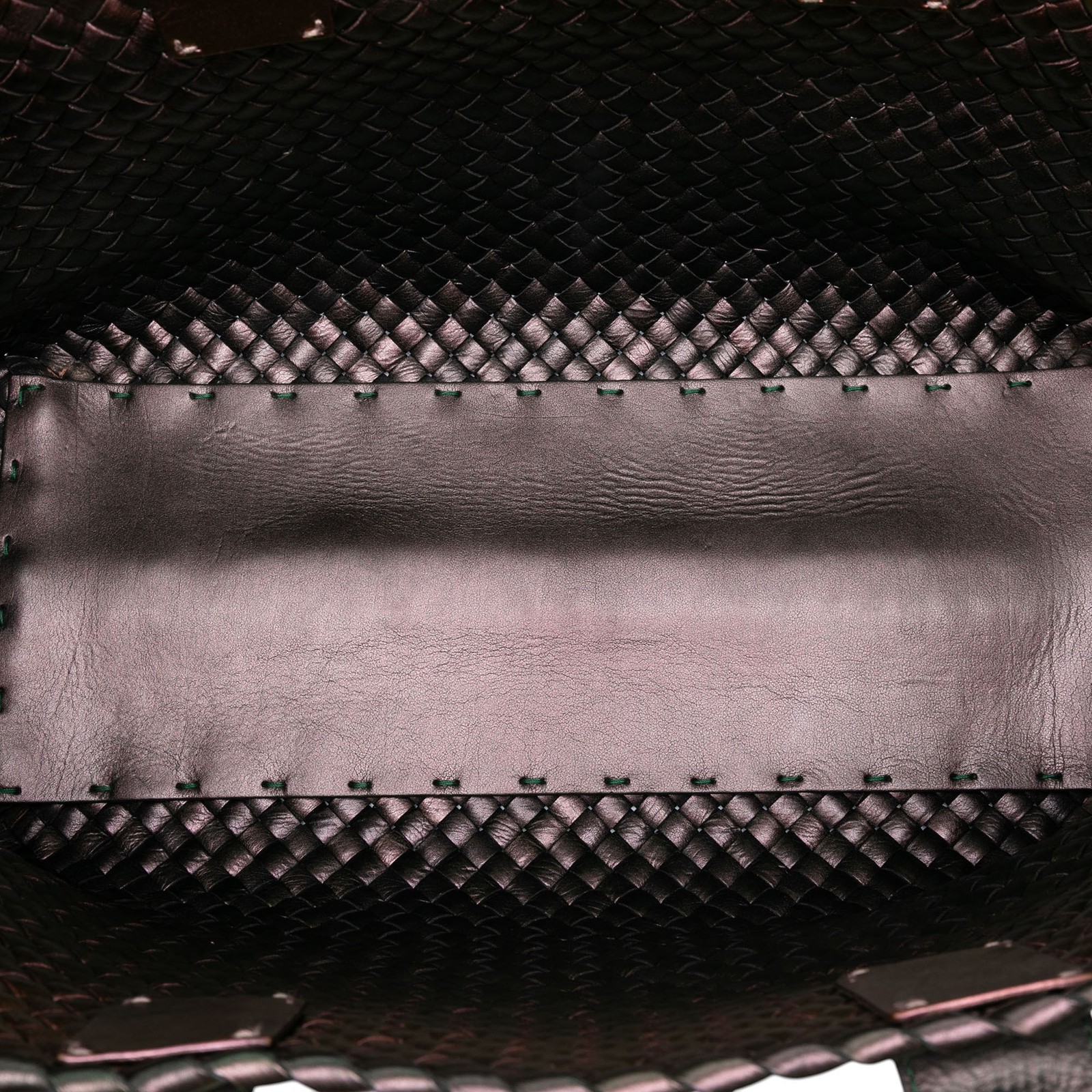 Bottega Veneta Medium Iridescent Nappa Intrecciato Cabat Tote Dark Green