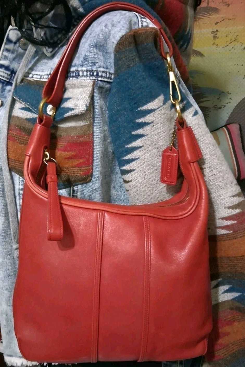 COACH 6950 Beautiful🪸Coral Red Genuine Quality Leather Shoulder Bag 😃FREESHIP!