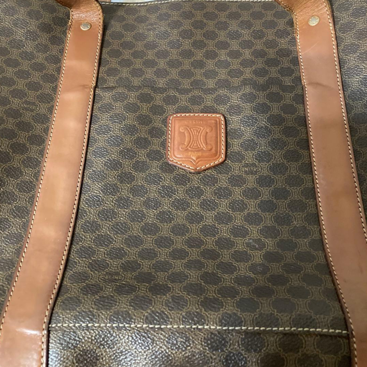 CELINE macadam PVC leather tote bag brown Authentic 0010