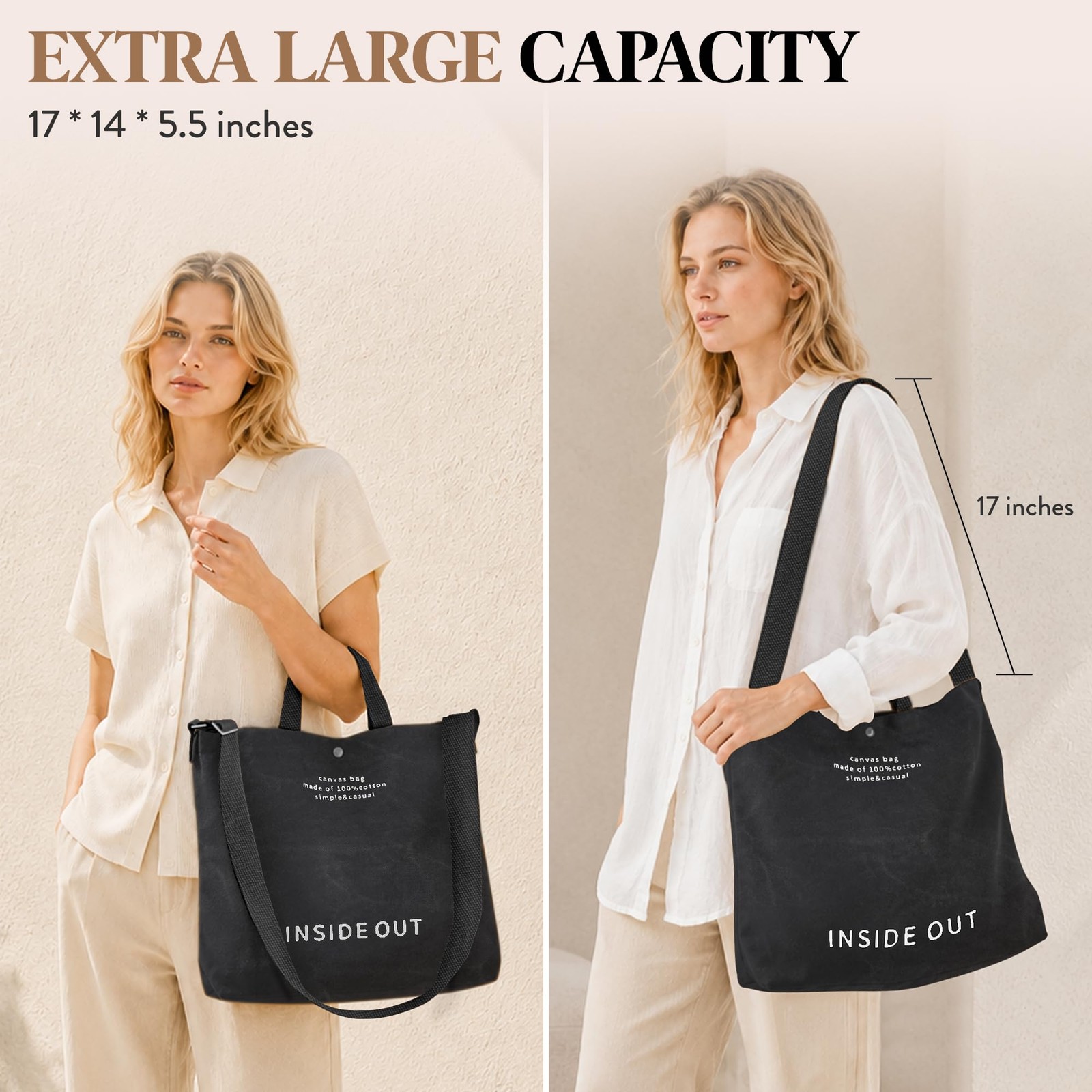 Large Canvas Tote Bag for Women, Fashion Crossbody, Large Capacity Shoulder Bag