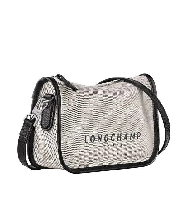 NWT Longchamp Roseau Essential S Crossbody Bag Canvas Black Leather Silver $330