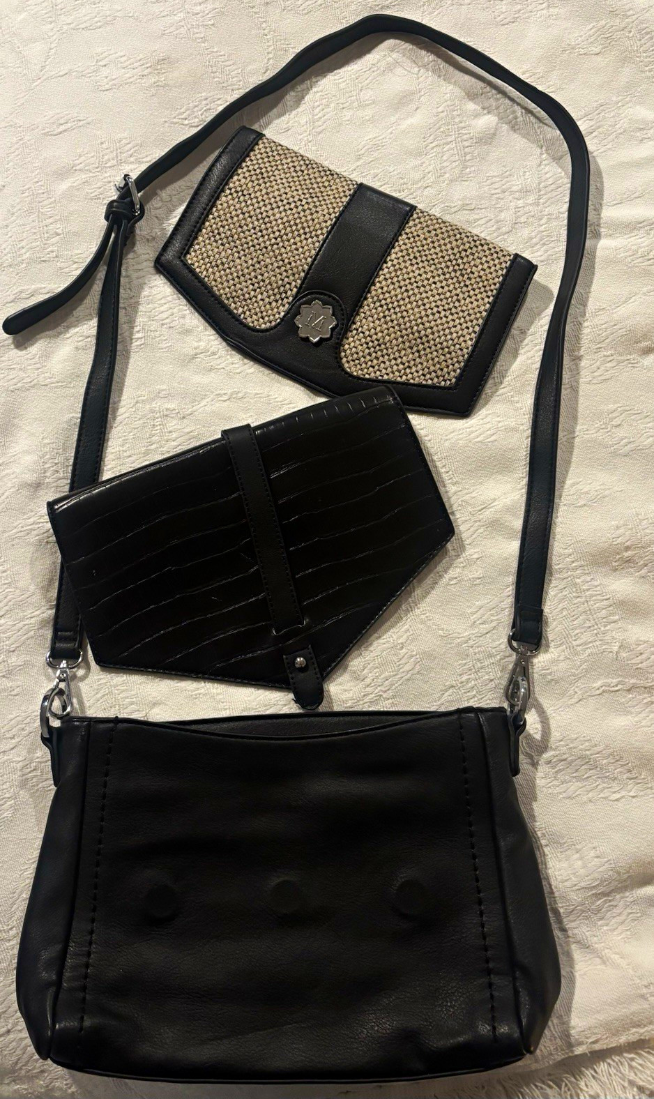 Magnolia and Vine Black/Beige Colorblock Crossbody Bag, Zip, Pouch, Pockets