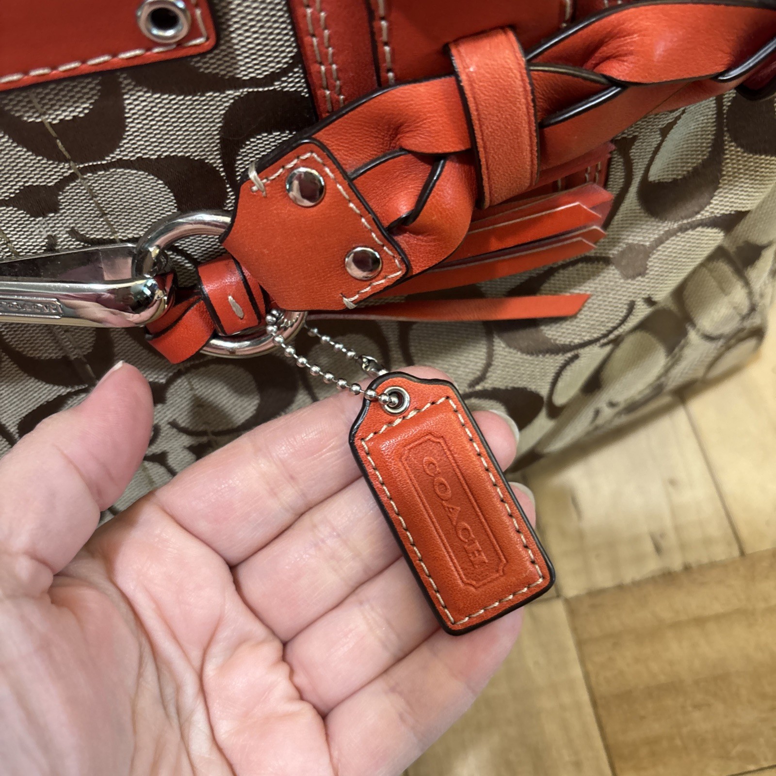 Coach Hampton Signature Logo Braided Leather Carryall Tote Handbag