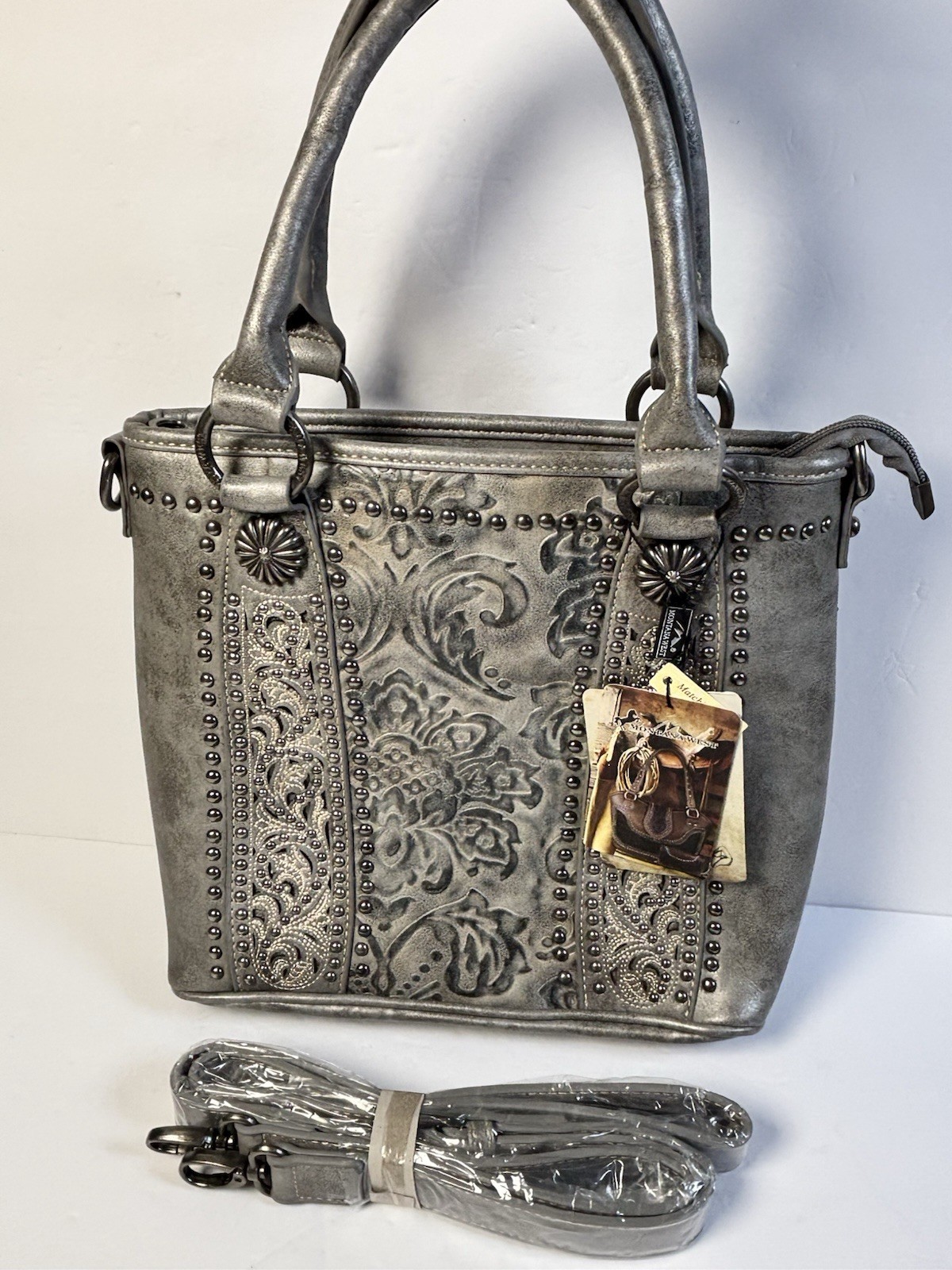 Montana West Studded Concealed Carry Purse Satchel Hand Bag Gray NWT $86