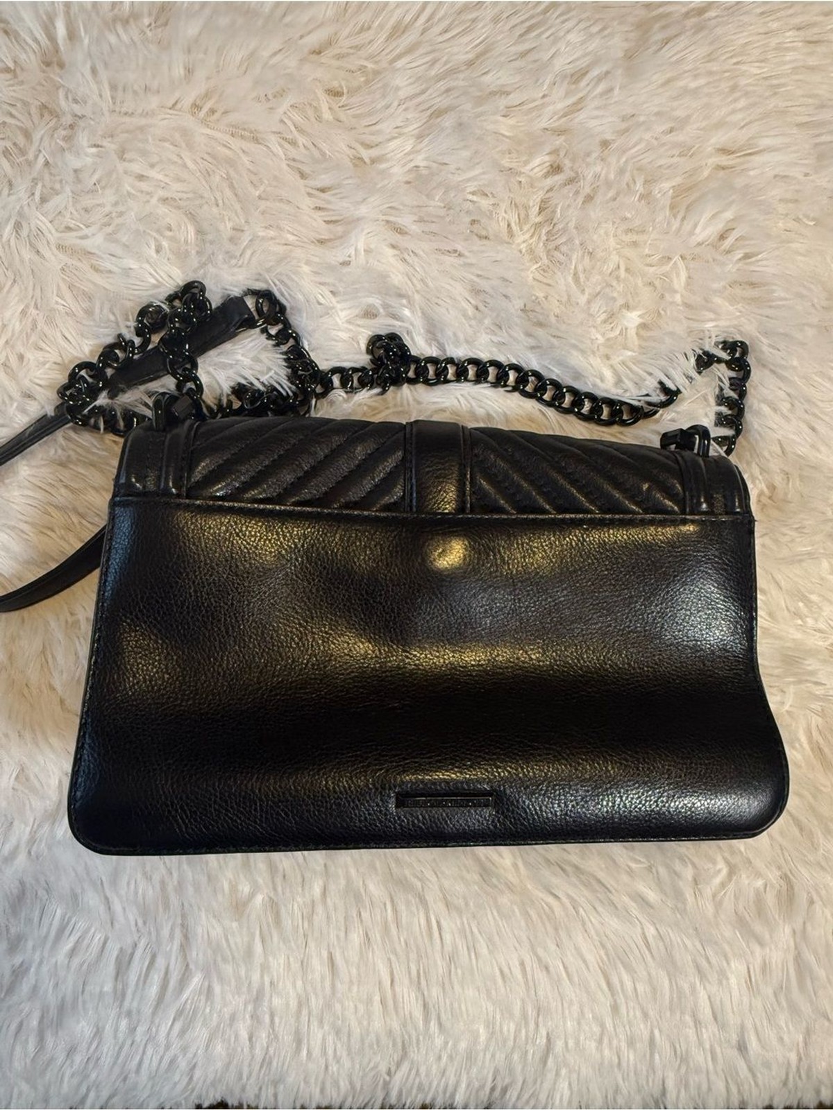 Rebecca Minkoff Black Chevron Quilted Love Crossbody Leather Chain Turnlock Zip