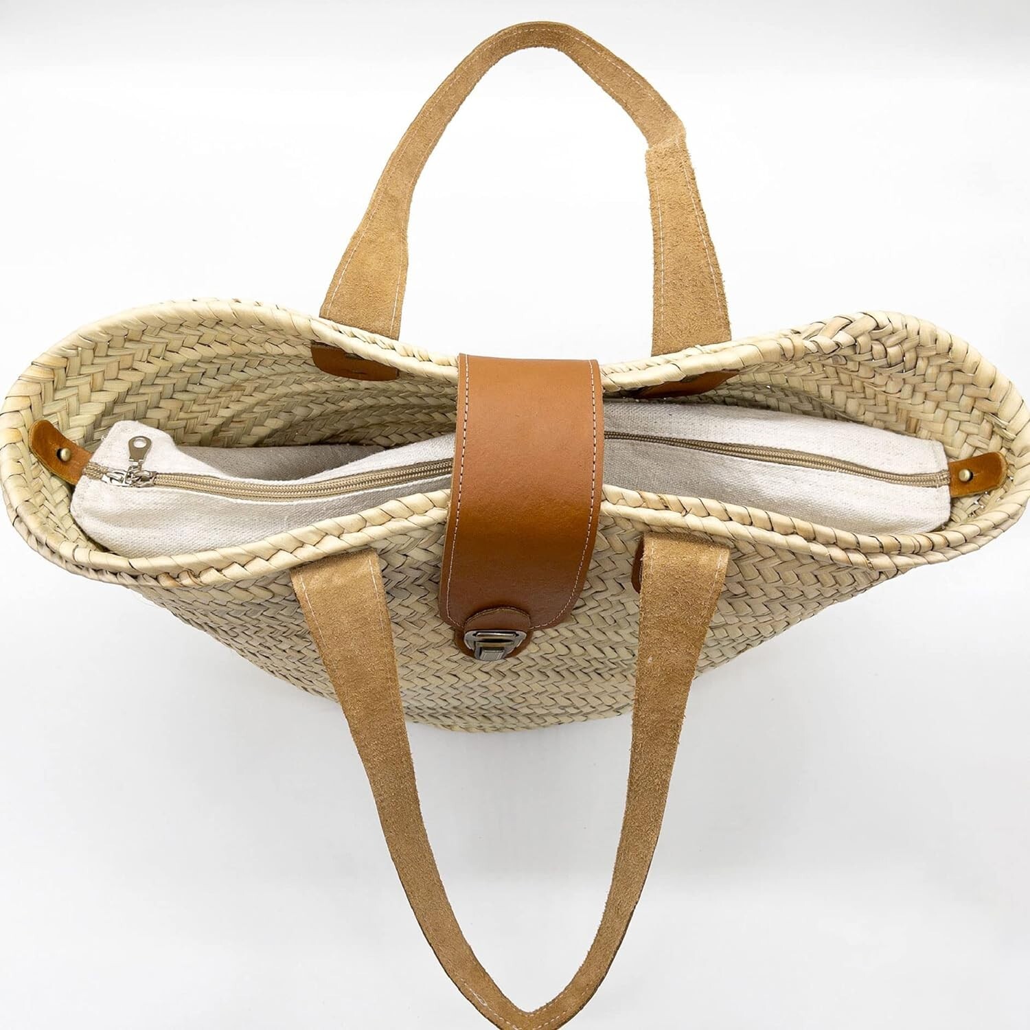 FRENCH BASKET straw basket with leather handles beach bag, straw bag, summer bag