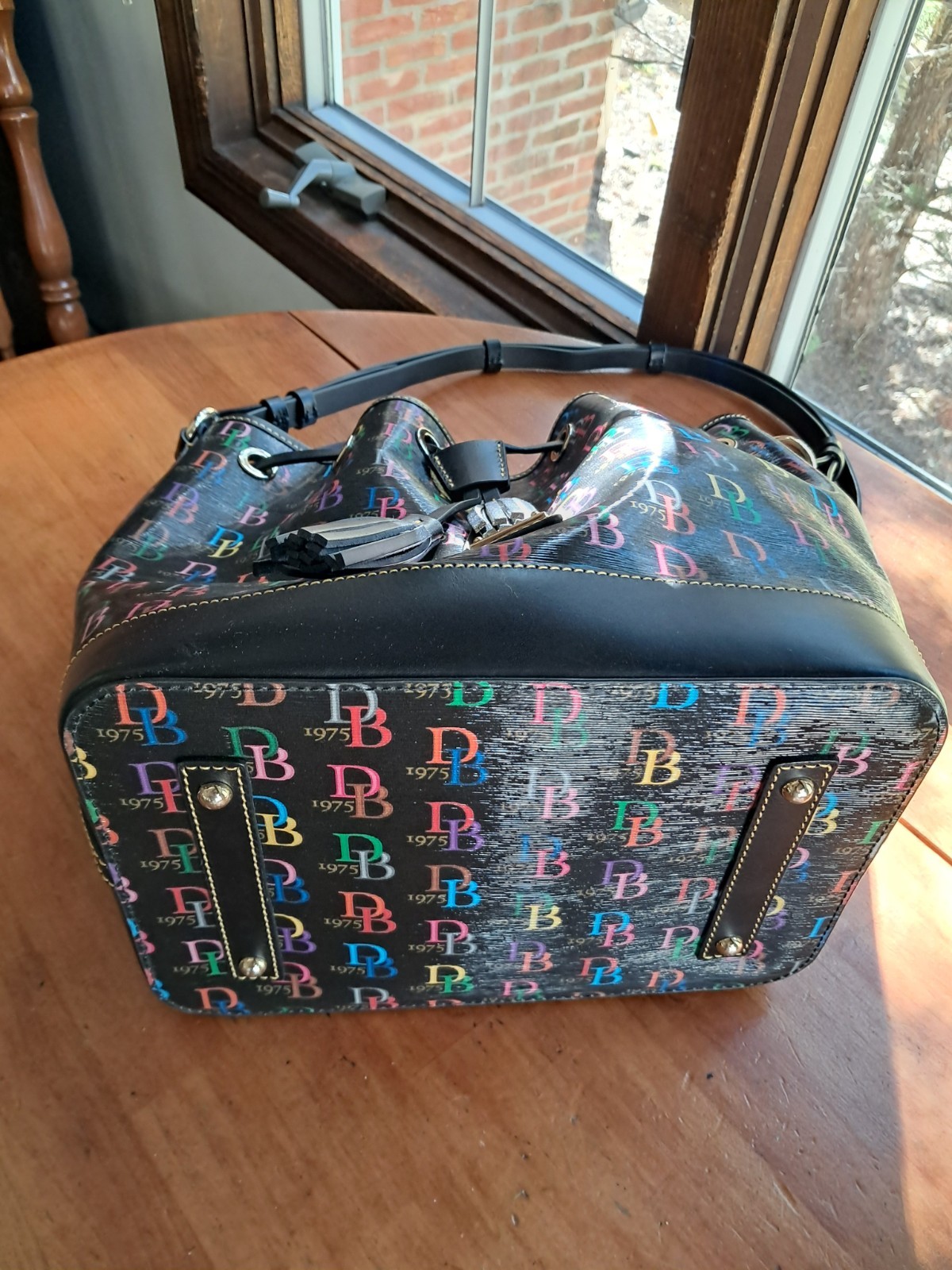 Dooney & Bourke Blakely Collection Tasha Logo Bone Drawstring Bag BNWT Rainbow
