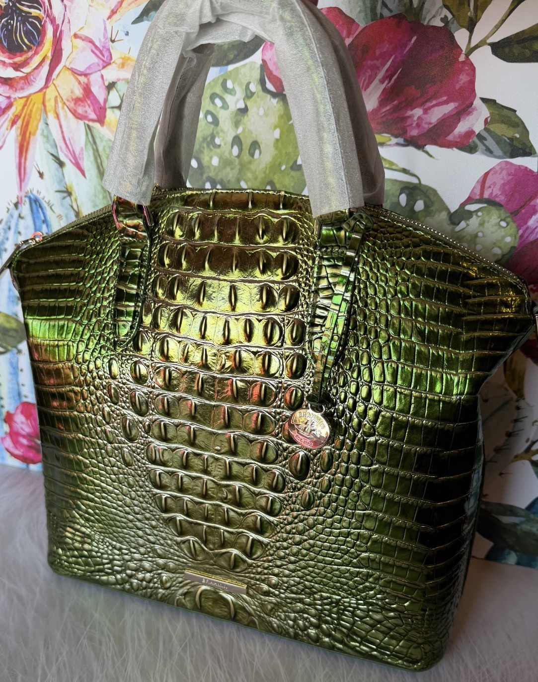 Brahmin Large Duxbury Satchel Cacti Green Melbourne Leather WRAPPED HANDLES NWT