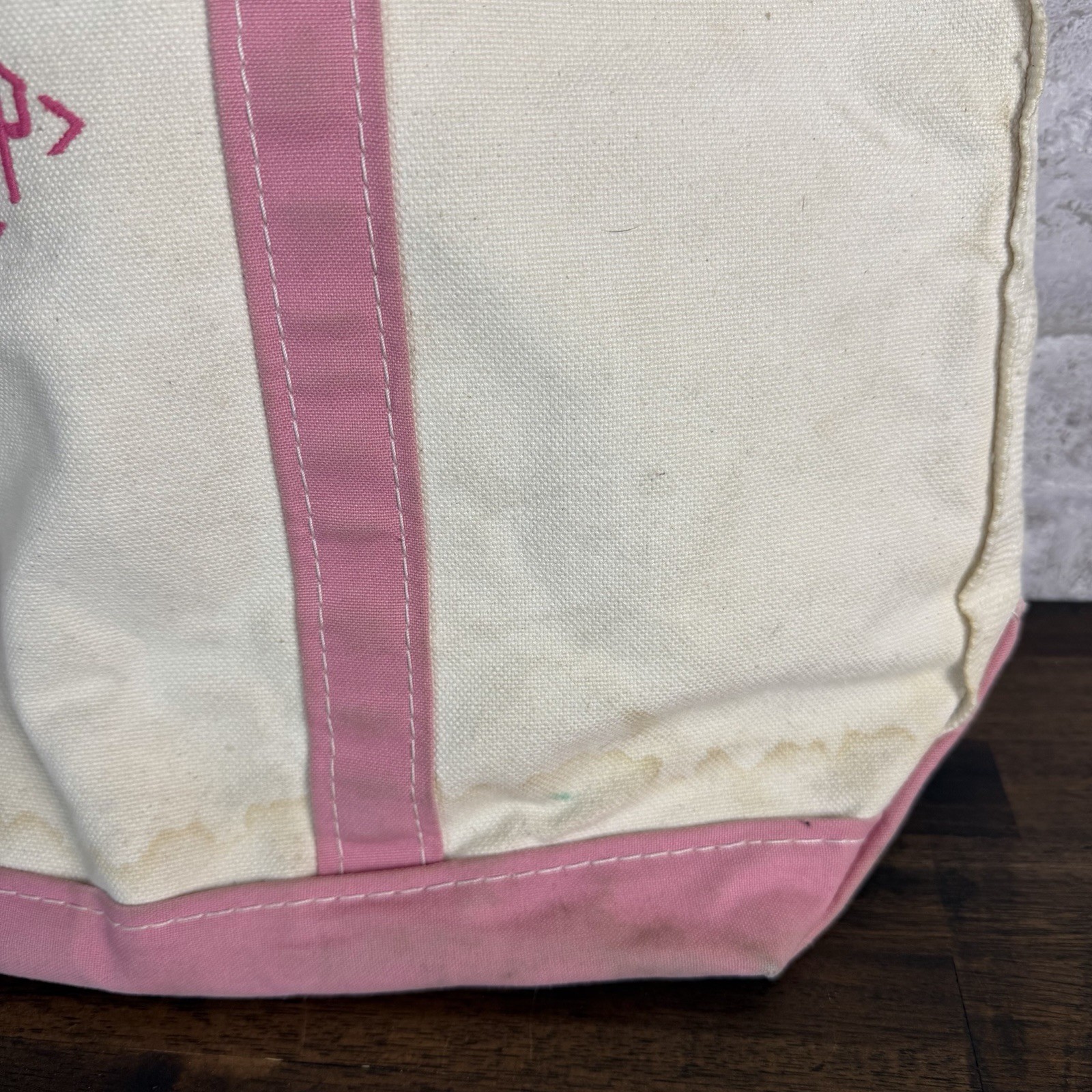 LL Bean Canvas Boat And Tote Pink Handles Made In Freeport Maine 5164