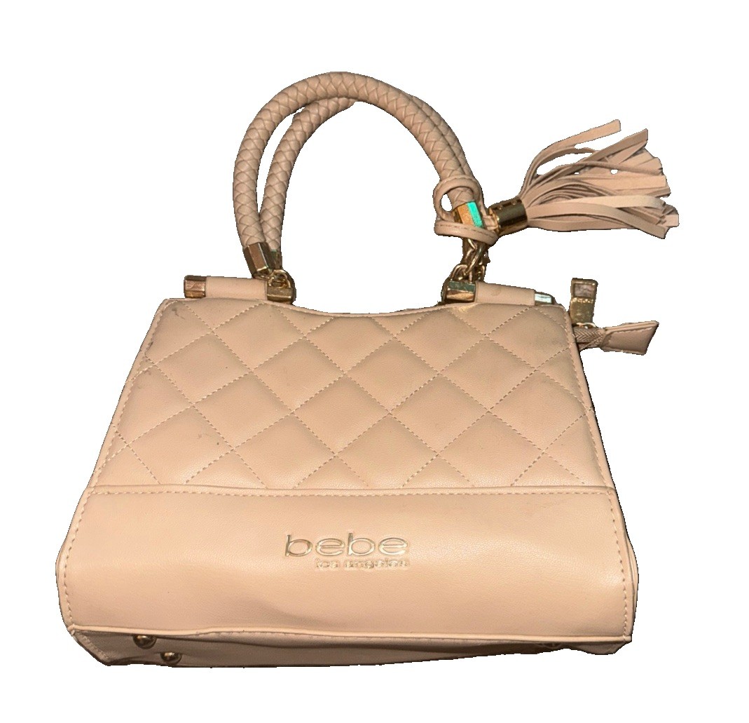 Bebe Winnie Mini Shopper Crossbody Purse Bag Brown Tan Adjustable Strap LA