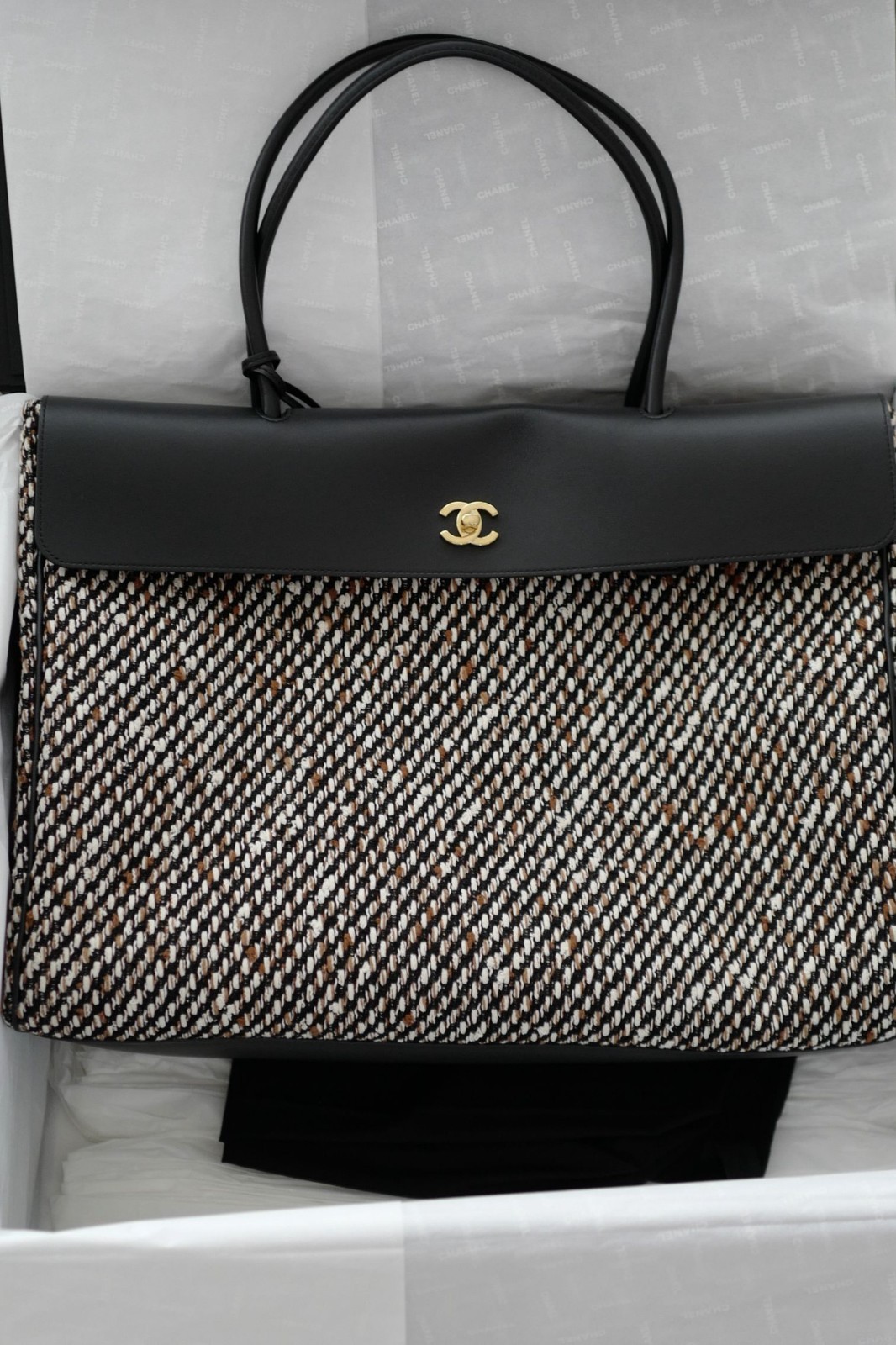 Chanel 26s Large Shopping Bag Black/Ecru Wool Gold Hardware “Matthieu Blazy’s”
