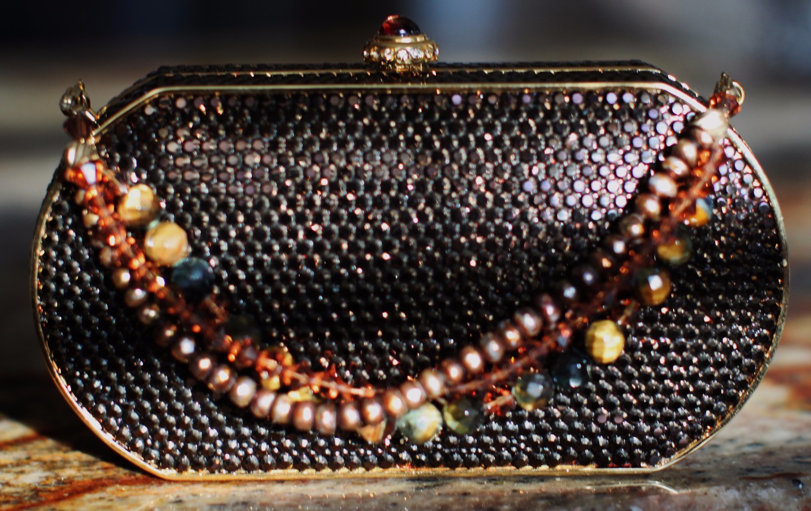 KATHRINE BAUMANN Hard Shell bronze Swarovski Crystal EVENING CLUTCH Purse 2/500