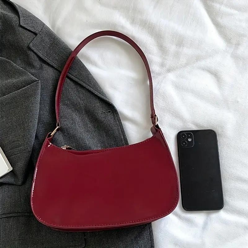 Wine Red Aesthetic Patent Leather Shoulder Bag