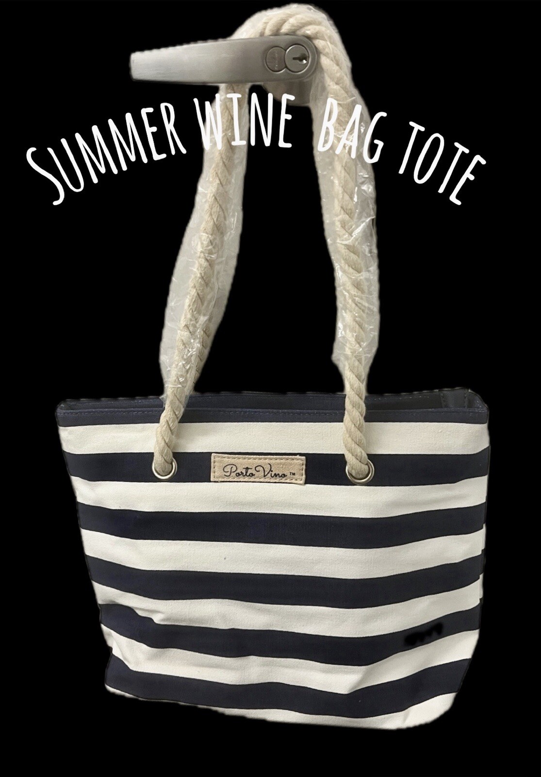 A Canvas Wine Tote Bag /Purse Blue & White / Hidden Spout & Wine Bladder