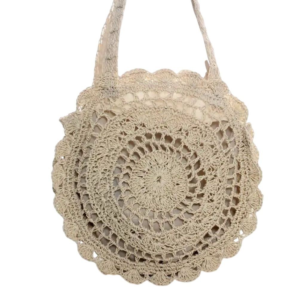 Boho Beach Straw Tote Bag Beige Festival Hippie Hobo Coastal Summer