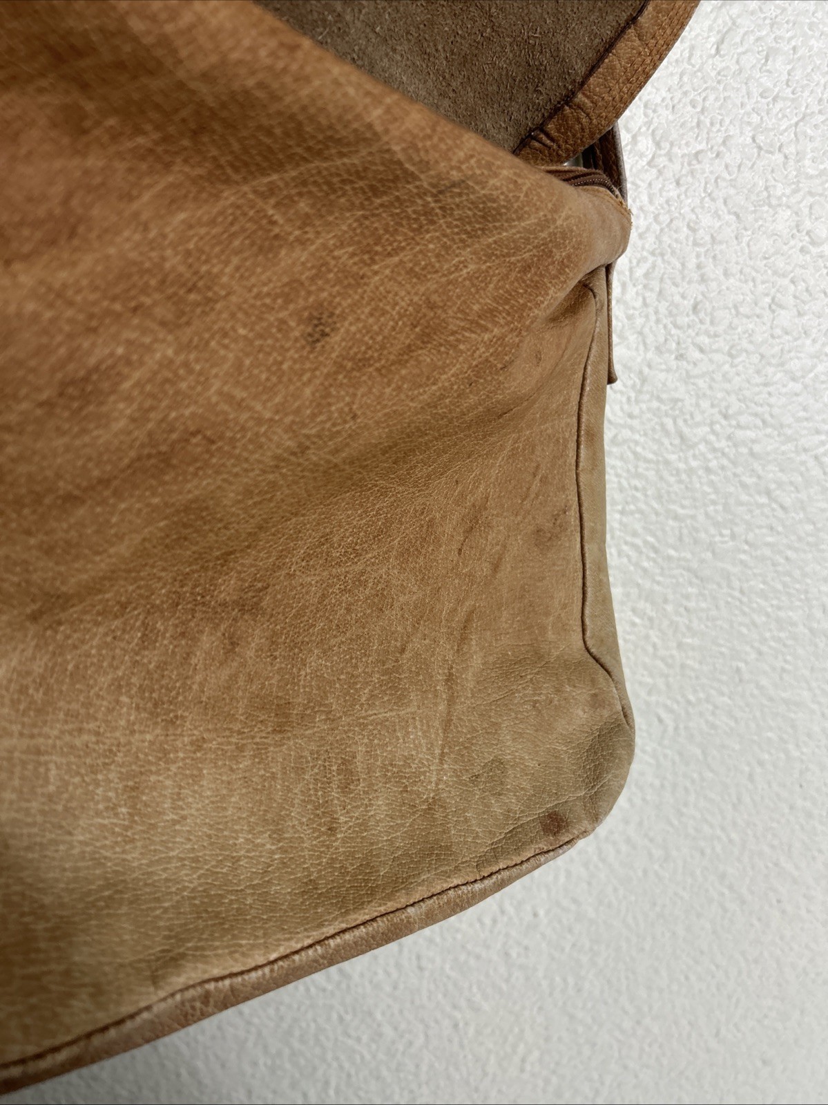 Unbranded Vintage Beige Leather Purse Plaid Lined 11x9x2.5