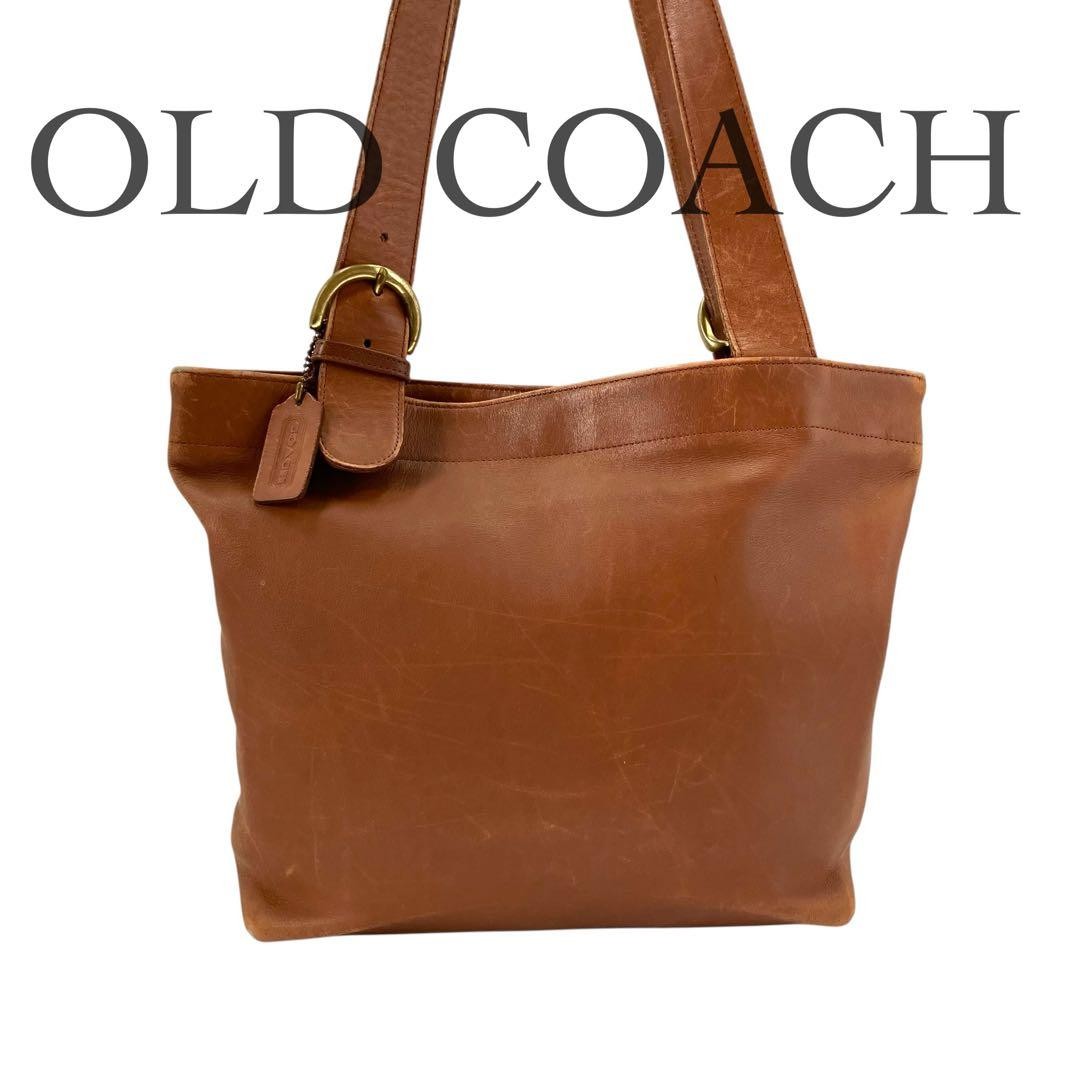 COACH 4140 Shoulder Tote Bag Leather Brown Logo Charm Button Vintage From Japan