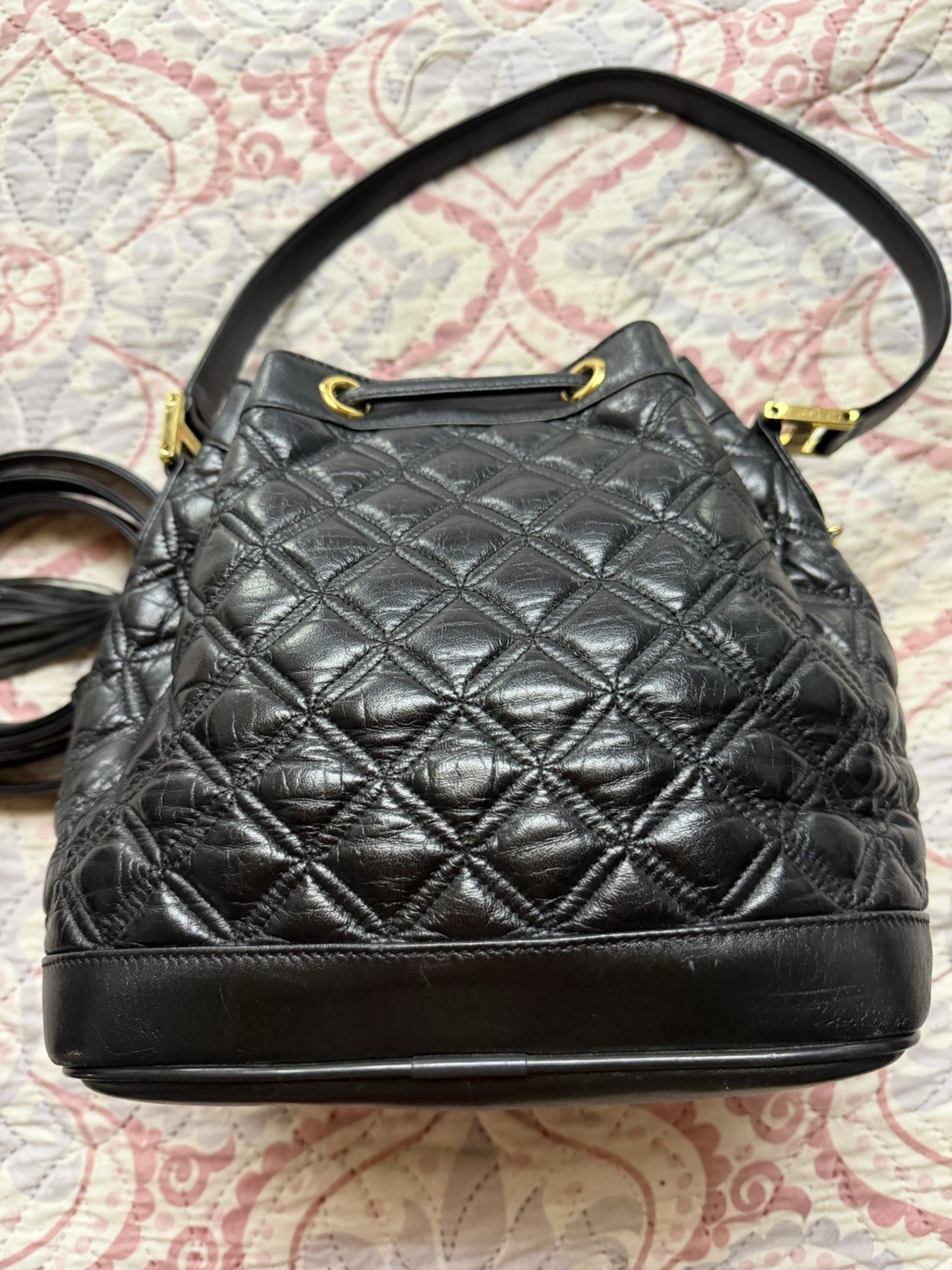 Authentic MCM Quilted Bucket /crossbody Bag vintage , with gold hardware