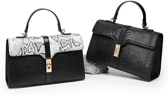 Genuine Cow Leather Bag Snake Pattern Women Shoulder Bags, Top Handle Bag