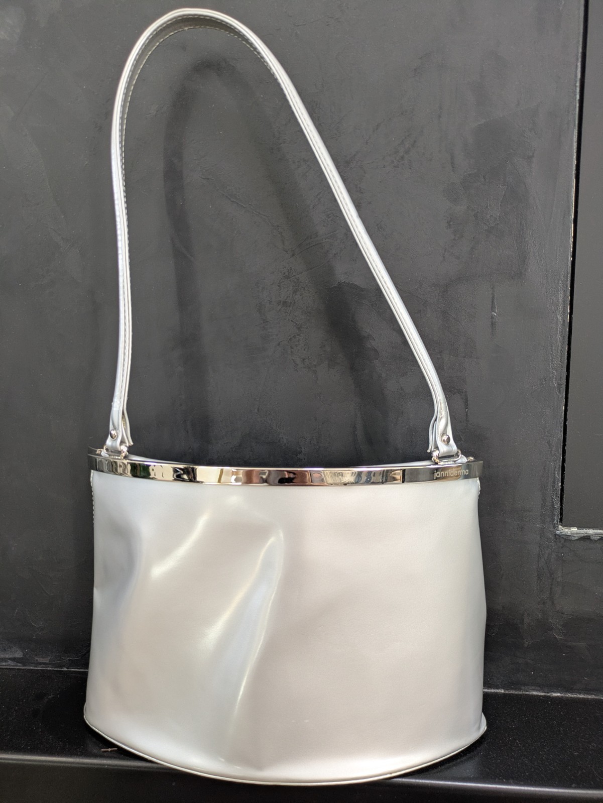 Authentic Janniderma Metallic Silver Leather Shoulder Bag-Excellent Condition