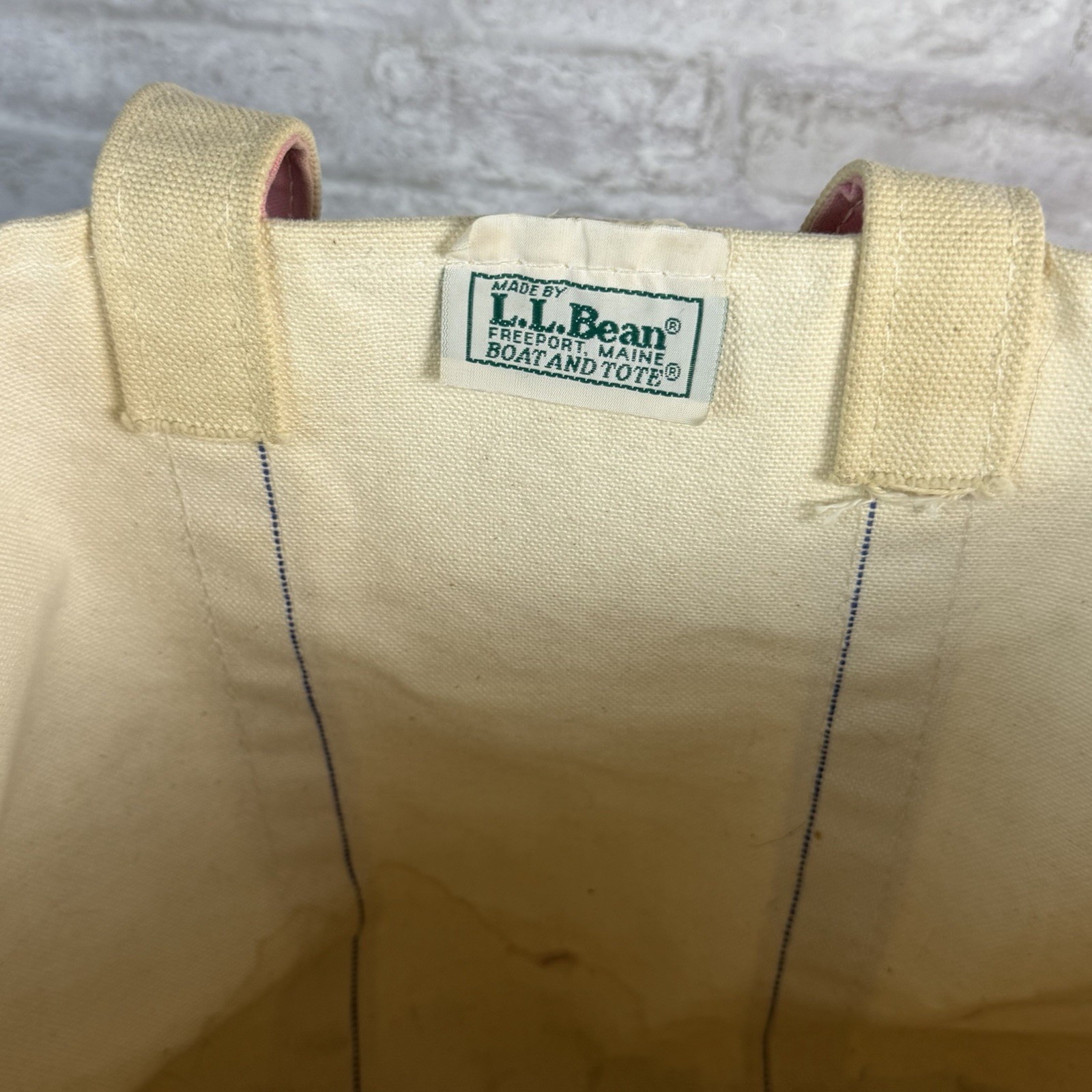 LL Bean Canvas Boat And Tote Pink Handles Made In Freeport Maine 5164