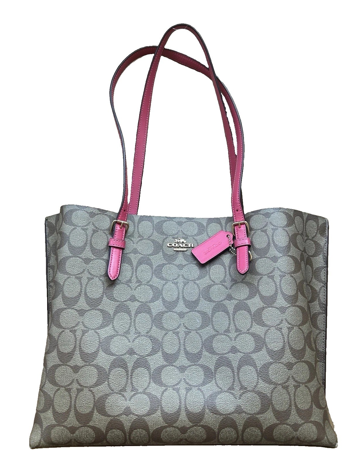 Coach Mollie Tote Bag Signature Canvas Khaki Brown Pink Leather Shoulder Purse