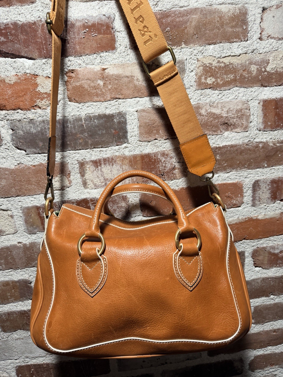 Dooney & Bourke Florentine Leather Satchel Cognac Tassel Crossbody Bag EUC