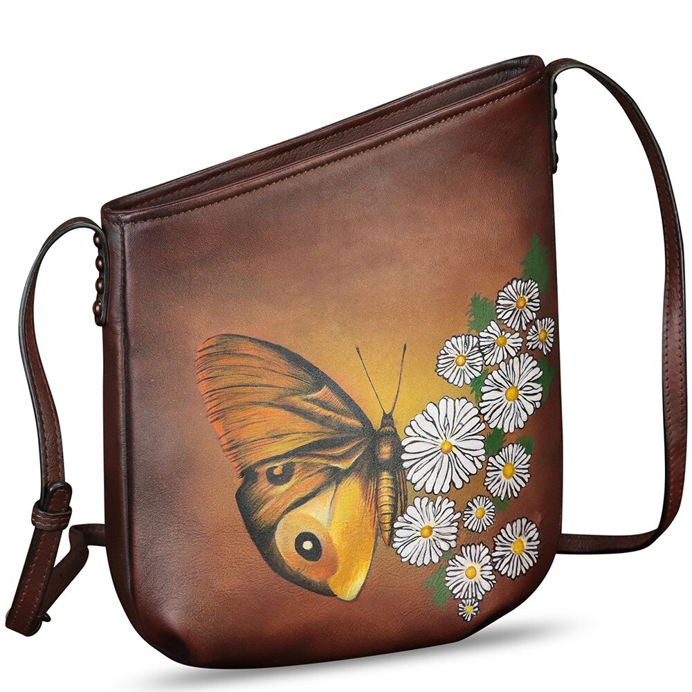 Hand Painted Genuine Leather Small Purse Shoulder Bag for Women Crossbody Bag