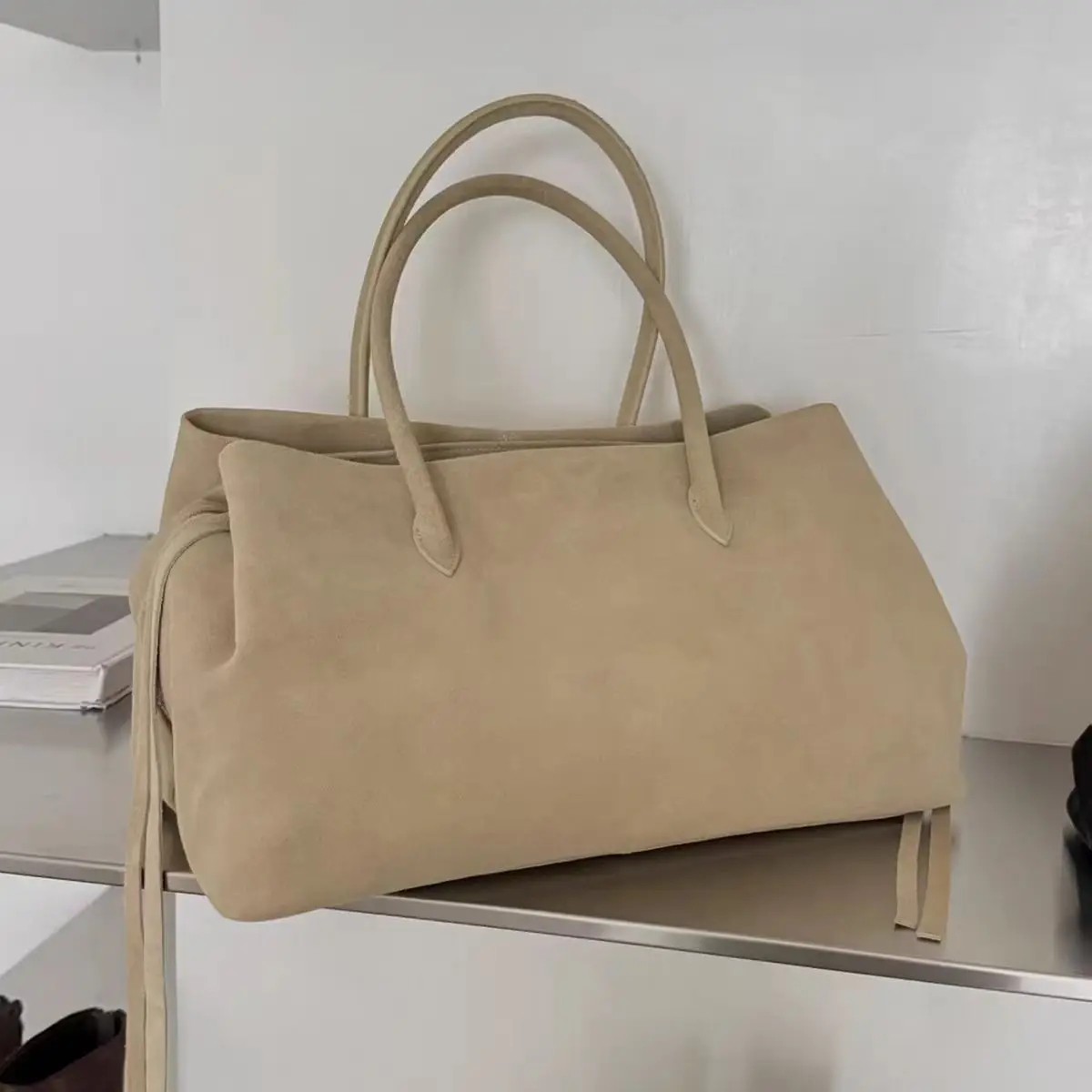 Luxury Genuine Suede Leather Large Tote Bag Women’s Cow Leather Commuter Handbag