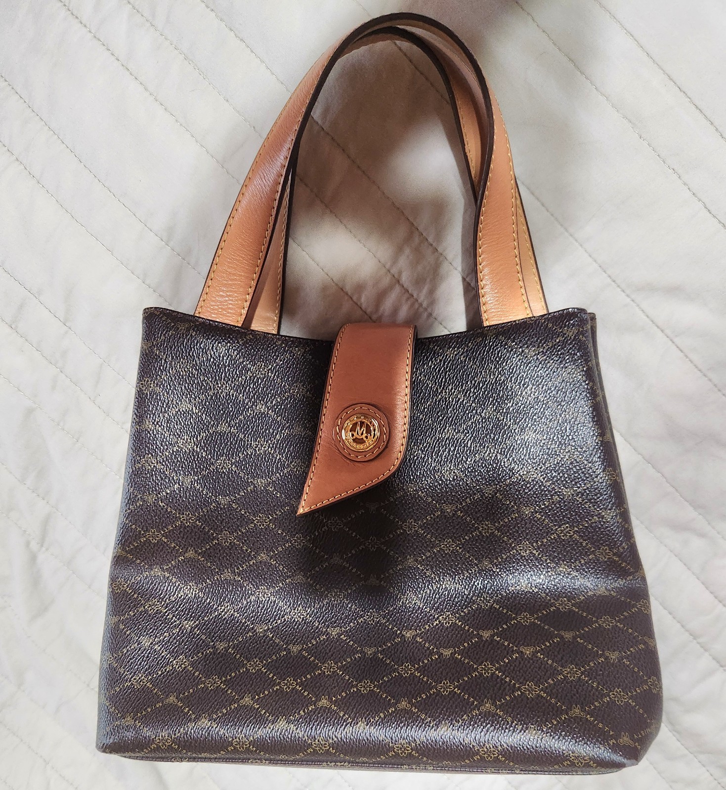 Misty Collection U.S.A. Monogram Brown Leather Satchel