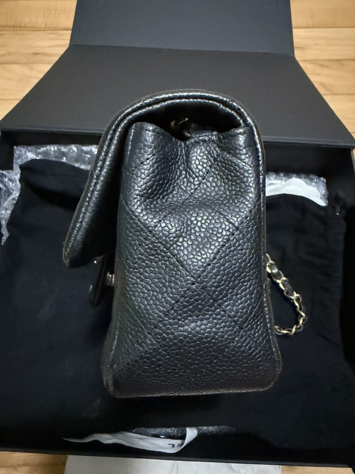 CHANEL Mini Rectangular Classic Flap Bag Black Caviar With Gold Hardware