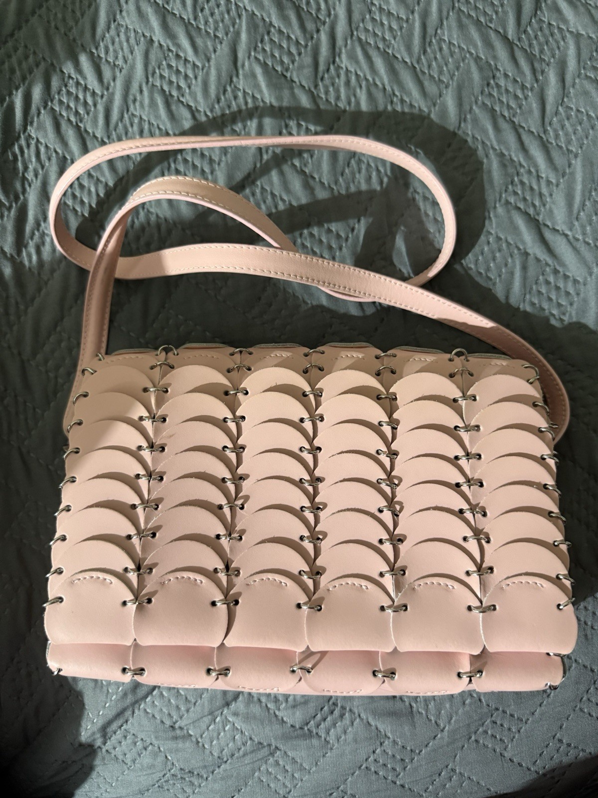 Paco Rabanne Pink Woven Shoulder Bag with Magnetic Closure & Silver Hardware