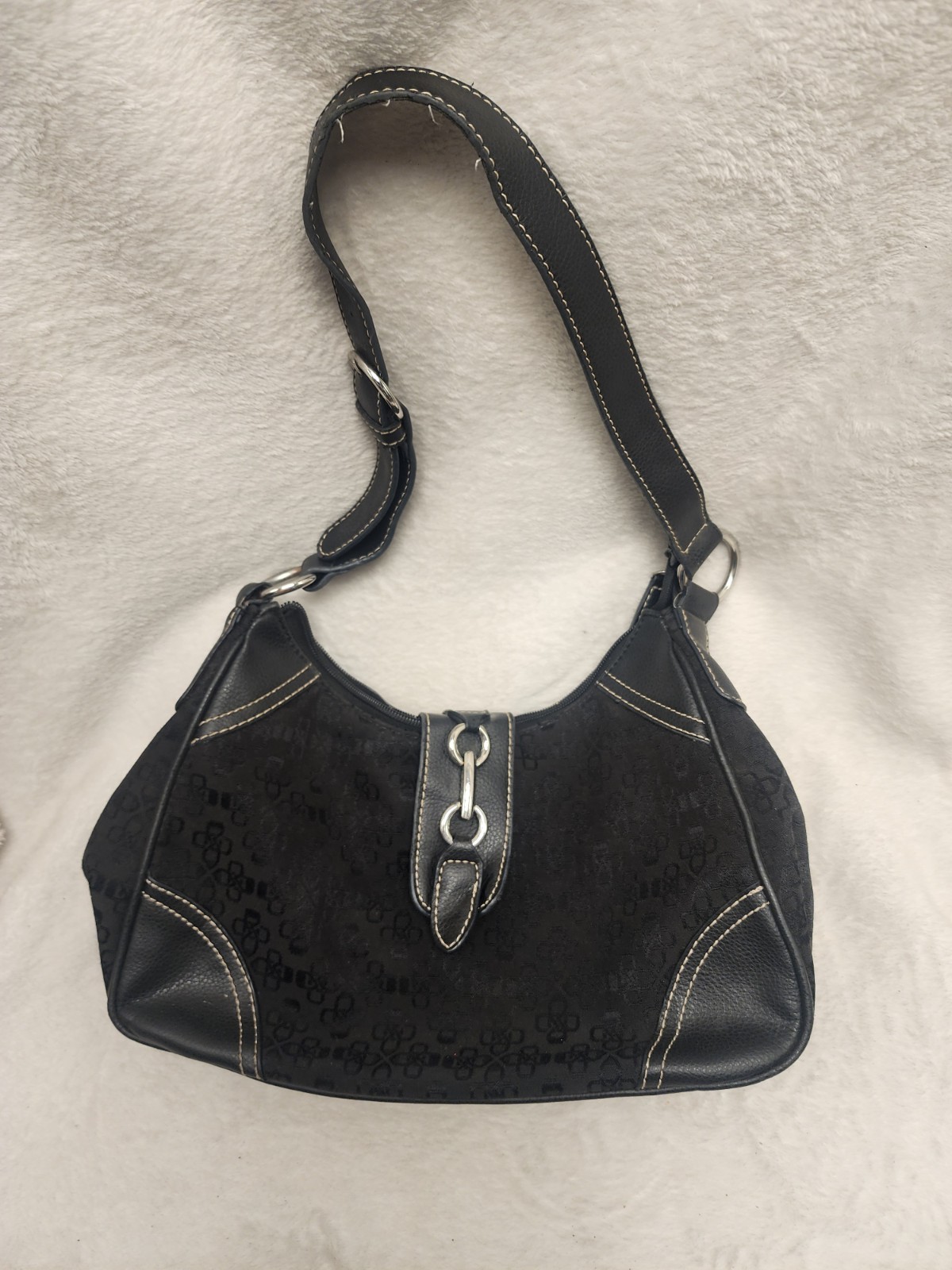 Croft & Barrow Black Fabric with Faux Leather Handbag Purse