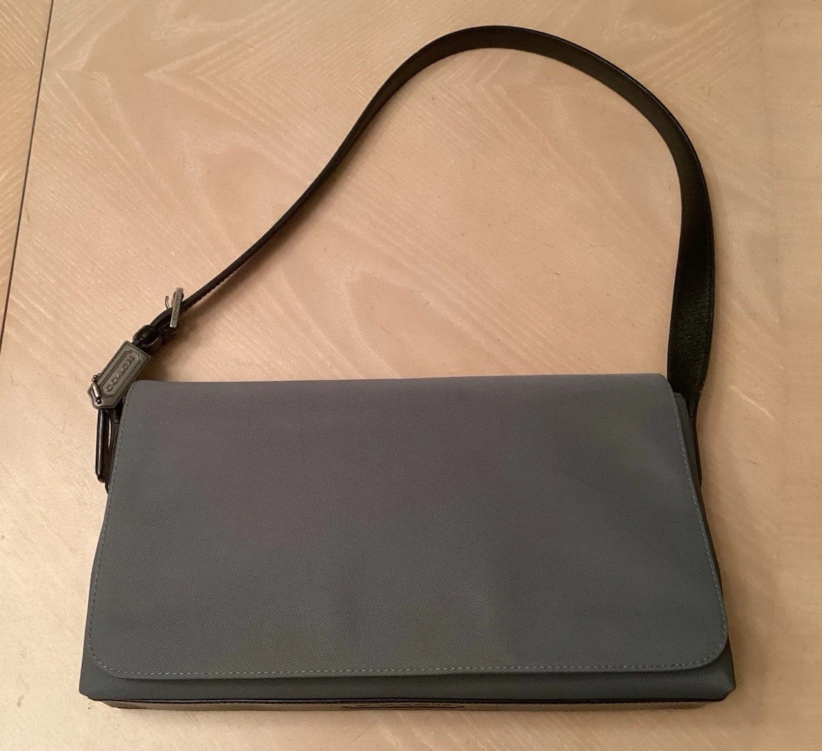 COACH Vintage Gray Fabric, Black Leather Strap Shoulder Purse