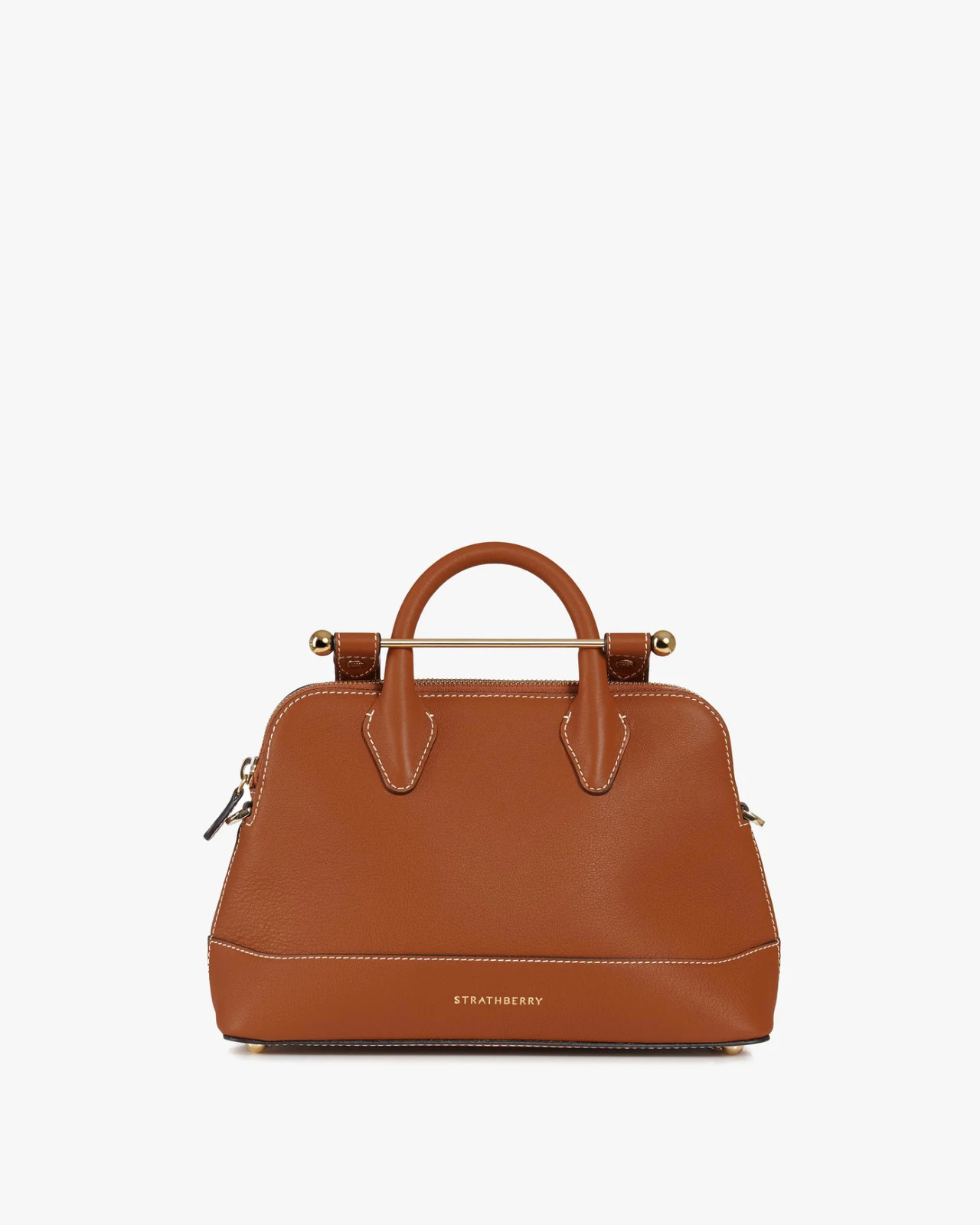 The Strathberry Dome Mini Tote Leather Purse in Chestnut