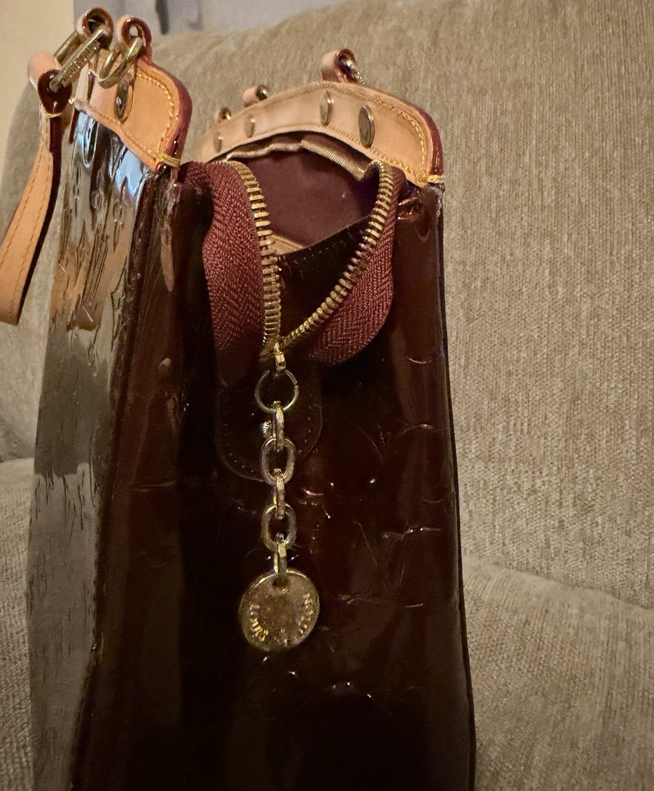 Louis Vuitton Brea MM Amarante Leather Monogram Vernis Bag