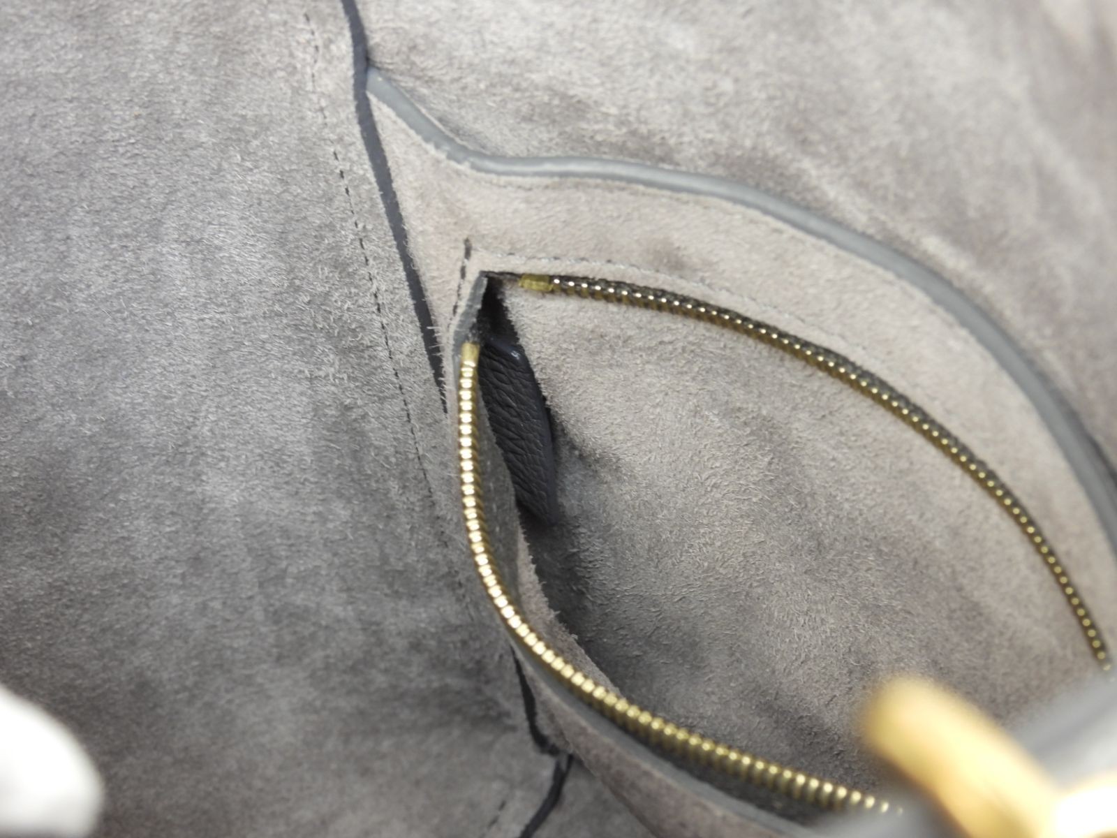 Celine Sangle Bucket Small Gray Leather Semi Shoulder Bag Grained Calfskin Gold